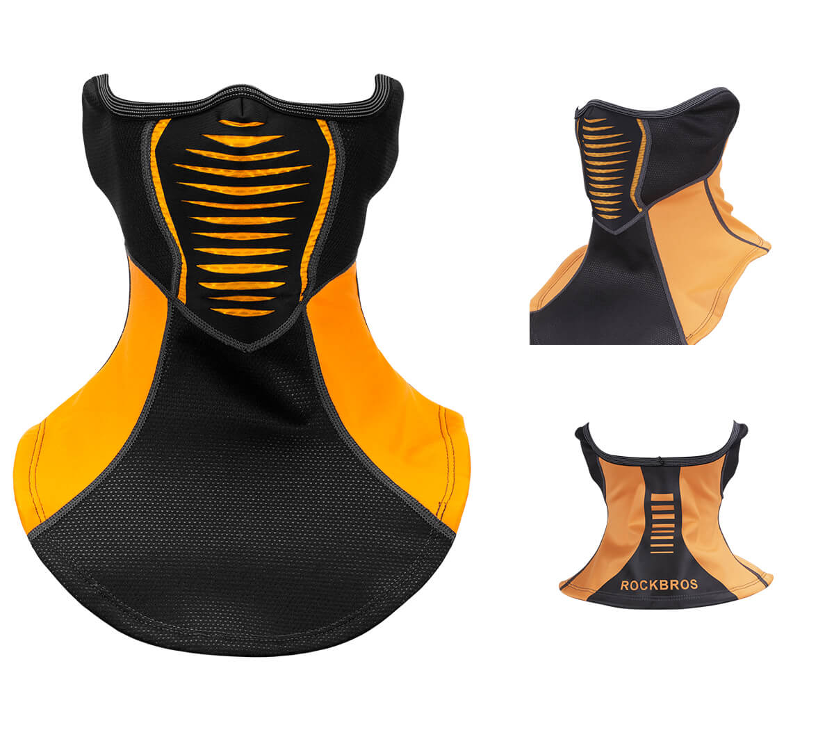 ROCKBROS Winter Windproof Balaclava Warm Cycling Cover #Style_Half Face Black Orange