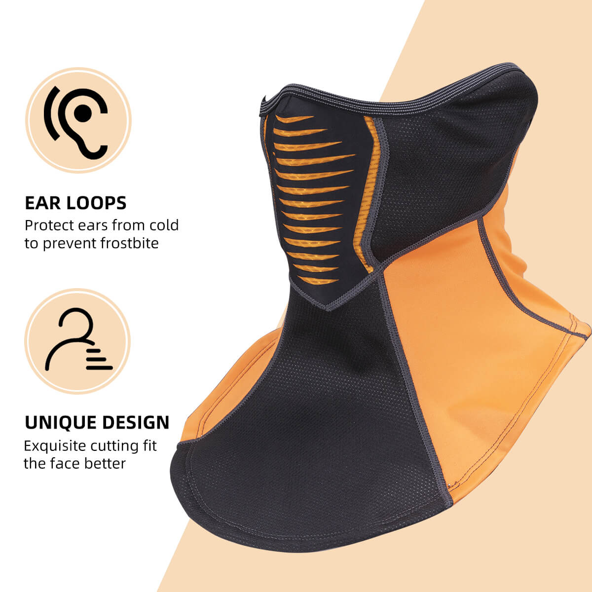 ROCKBROS Winter Windproof Balaclava Warm Cycling Cover #Style_Half Face Black Orange