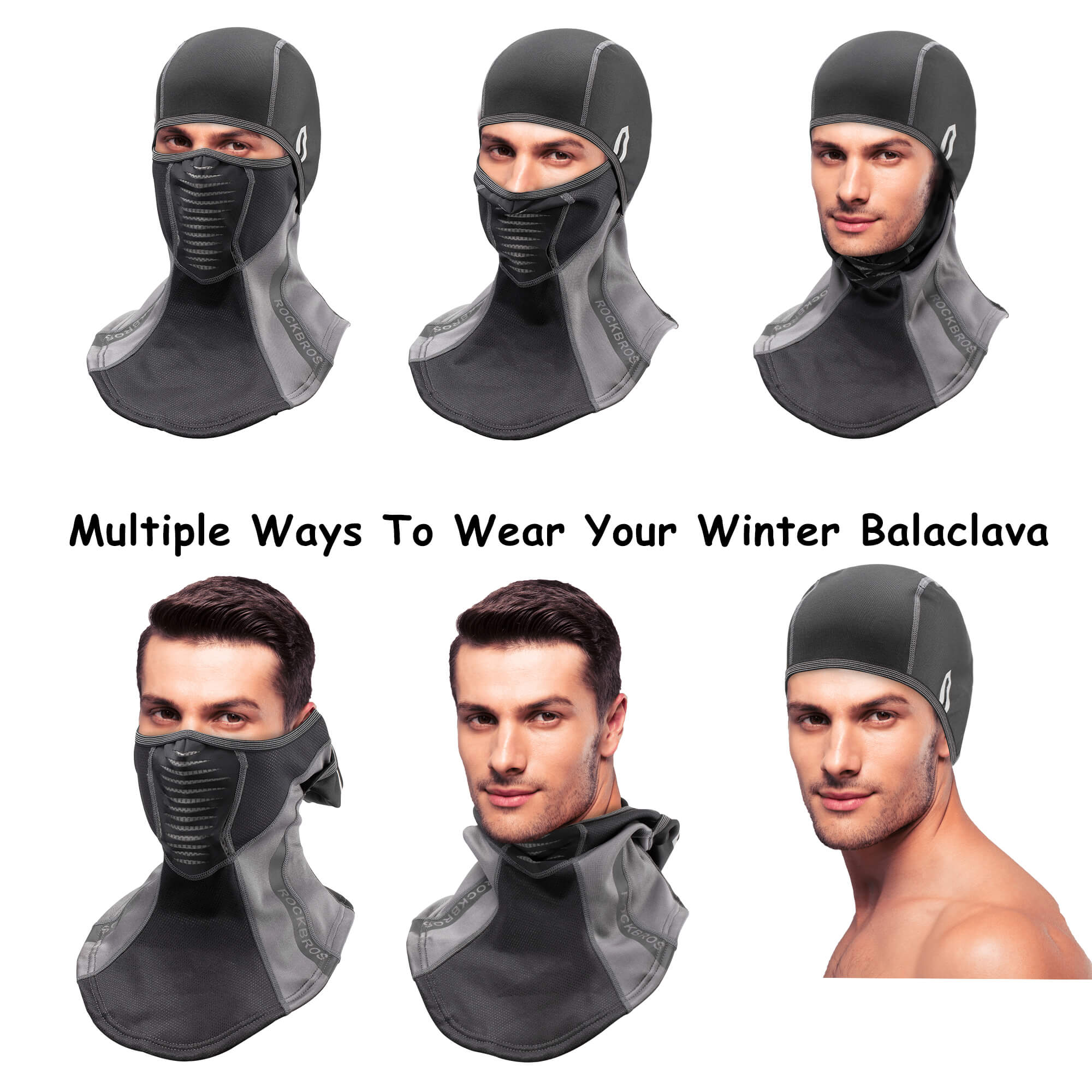 ROCKBROS Winter Windproof Balaclava Warm Cycling Cover #Style_Full Face Black Gray