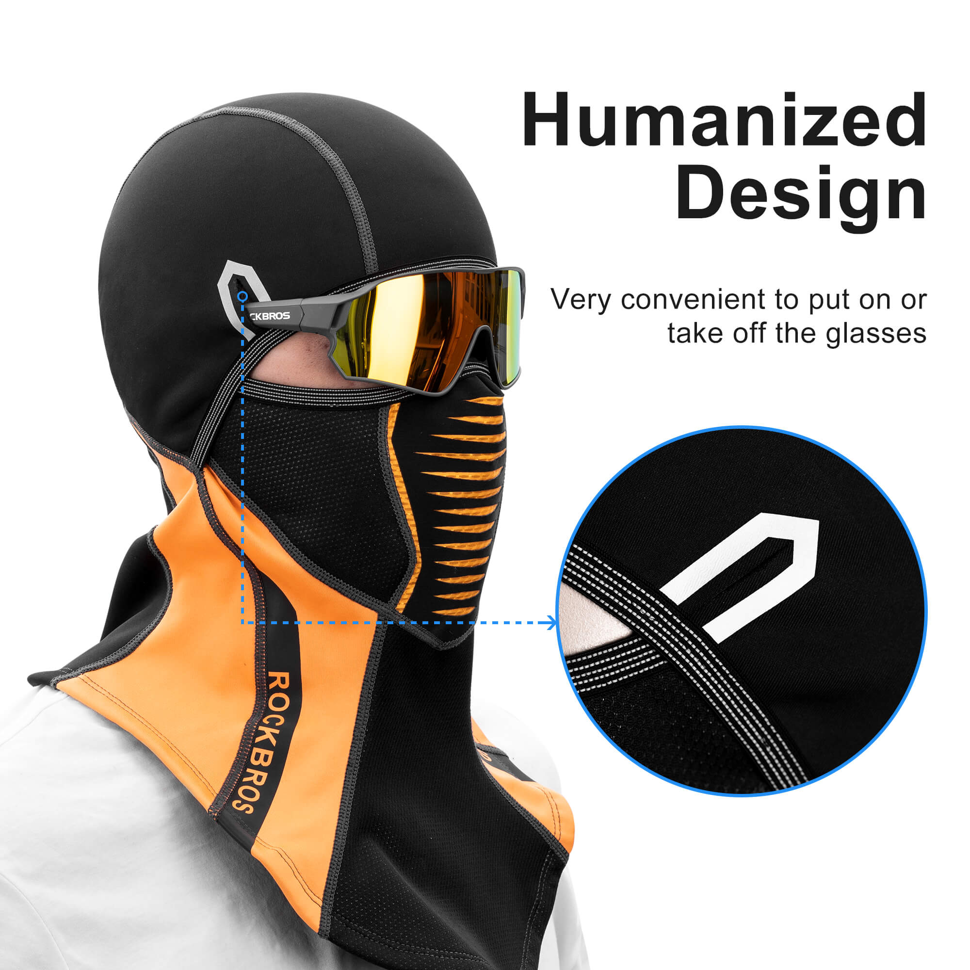 ROCKBROS Winter Windproof Balaclava Warm Cycling Cover #Style_Full Face Black Orange