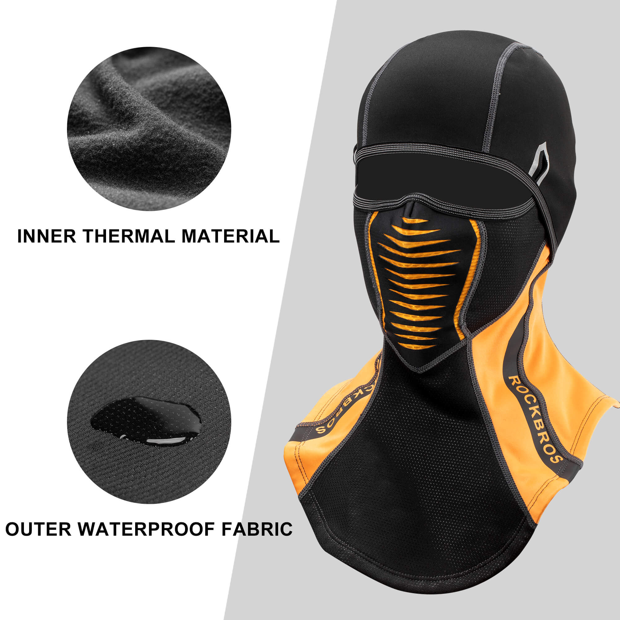 ROCKBROS Winter Windproof Balaclava Warm Cycling Cover #Style_Full Face Black Orange