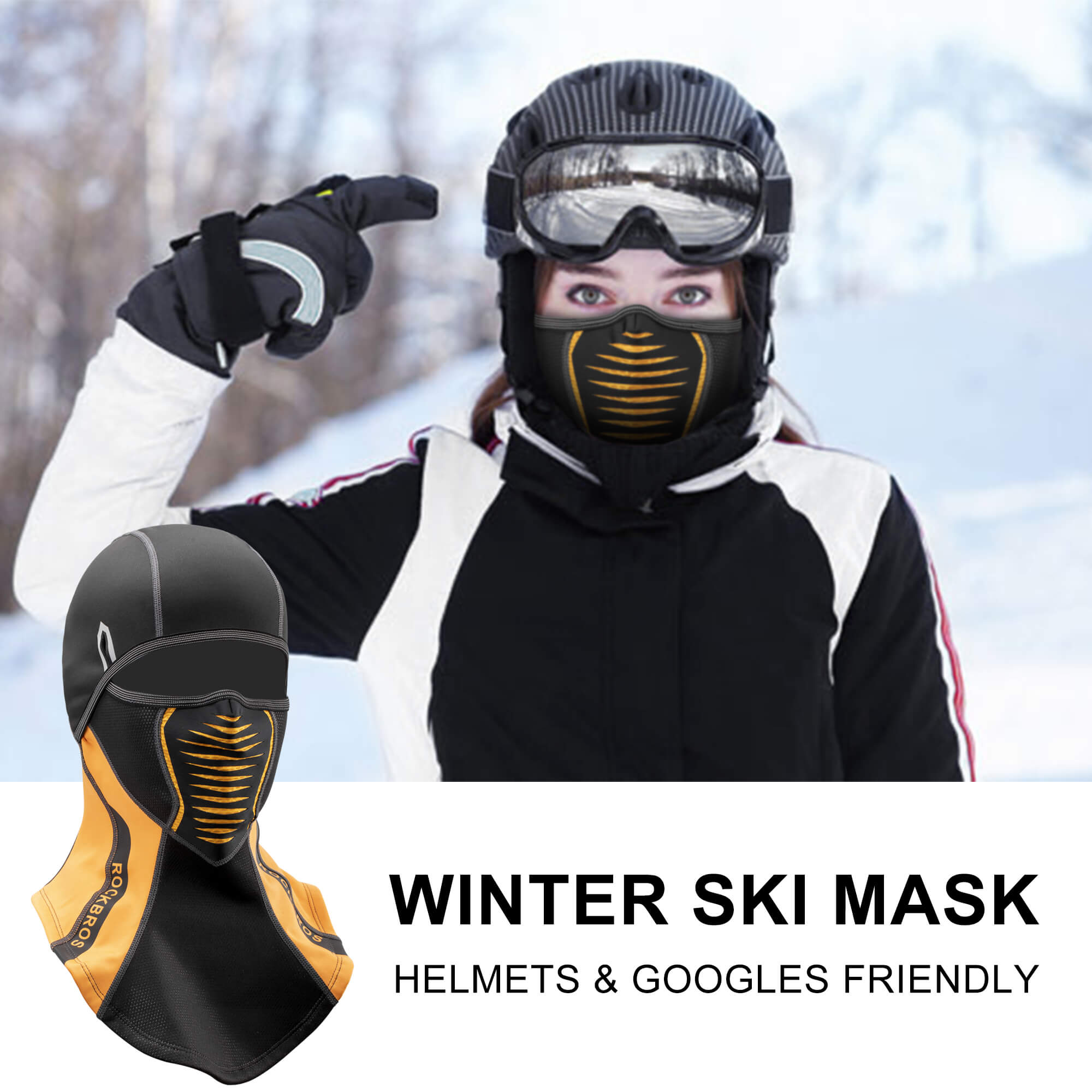 ROCKBROS Winter Windproof Balaclava Warm Cycling Cover #Style_Full Face Black Orange