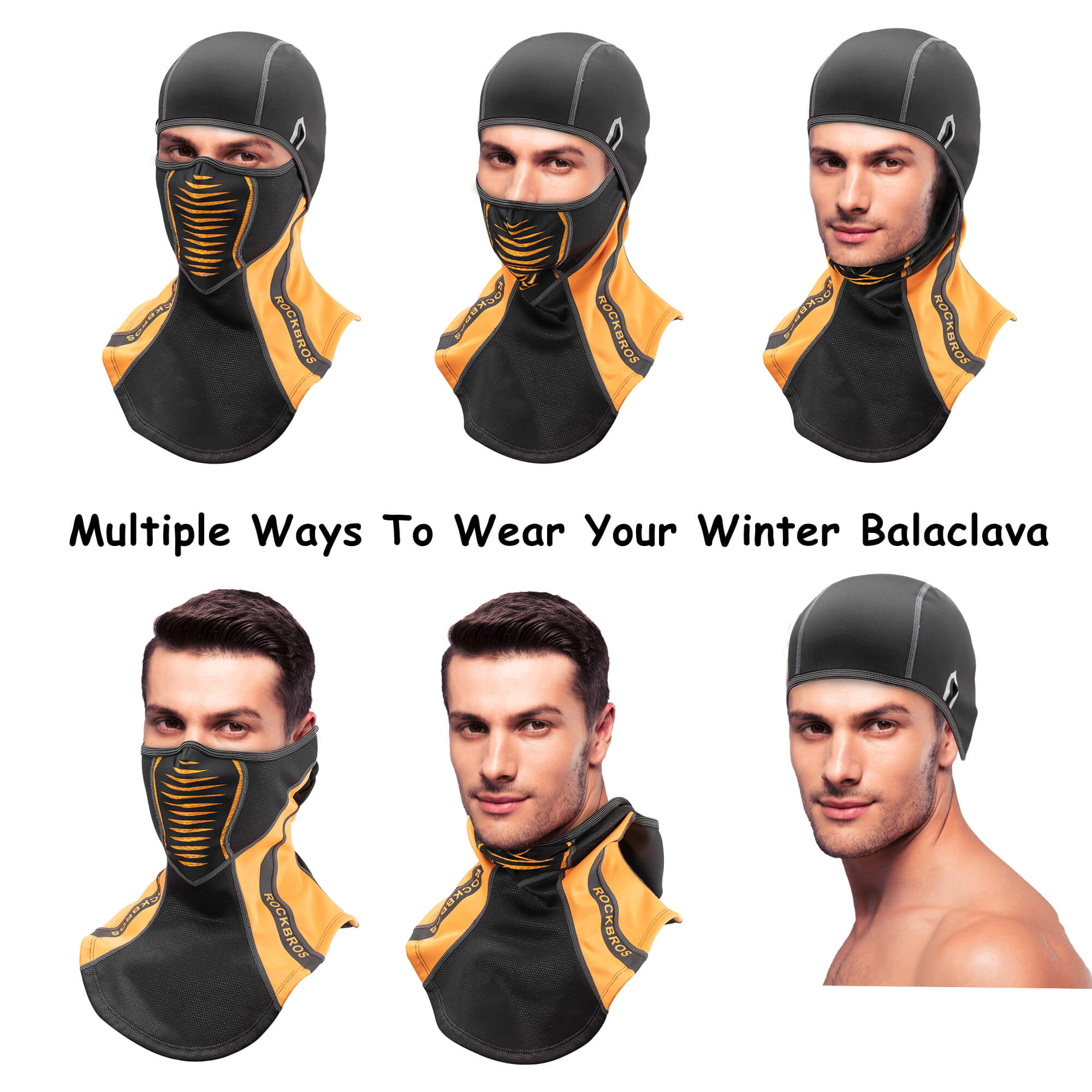 ROCKBROS Winter Windproof Balaclava Warm Cycling Cover #Style_Full Face Black Orange
