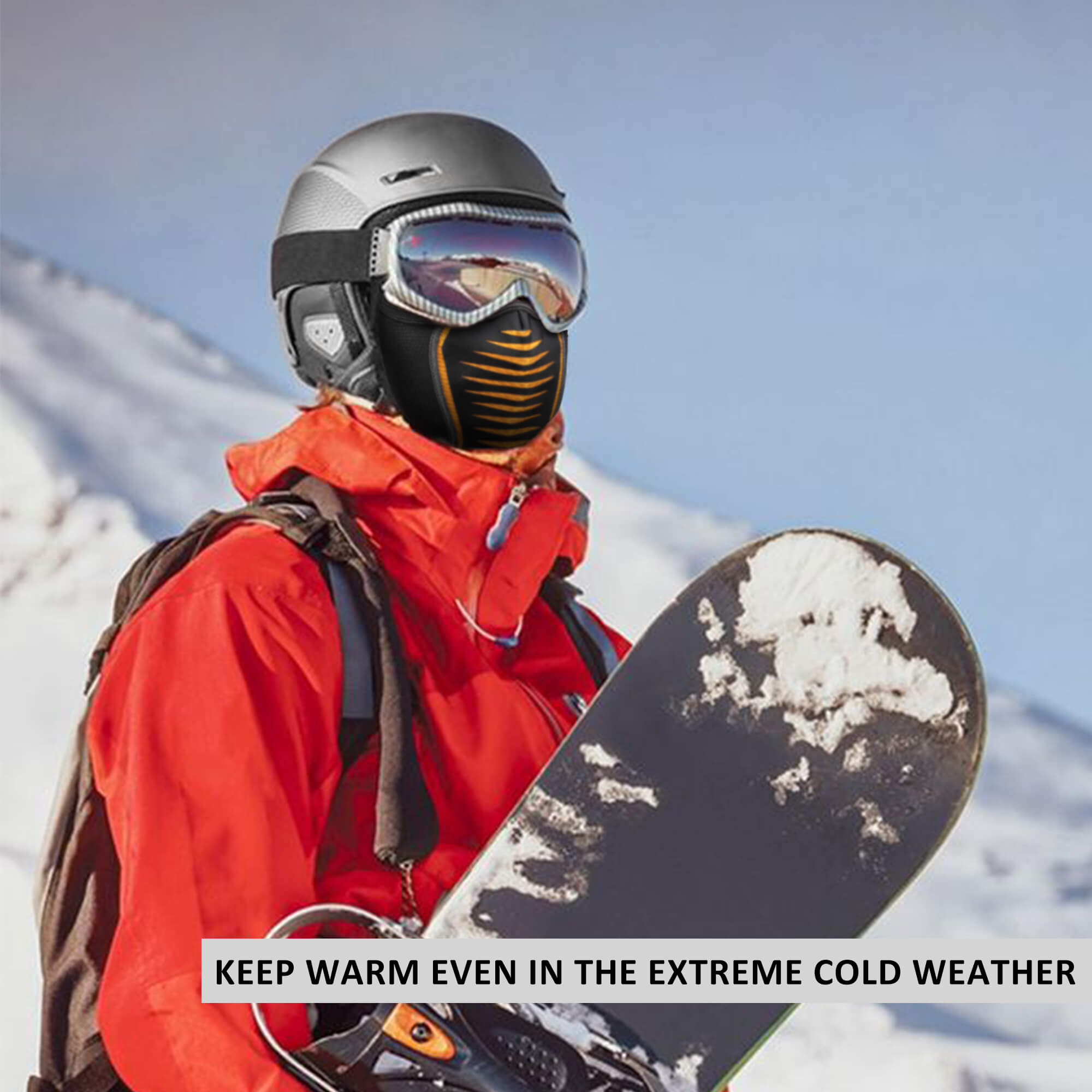 ROCKBROS Winter Windproof Balaclava Warm Cycling Cover #Style_Full Face Black Orange