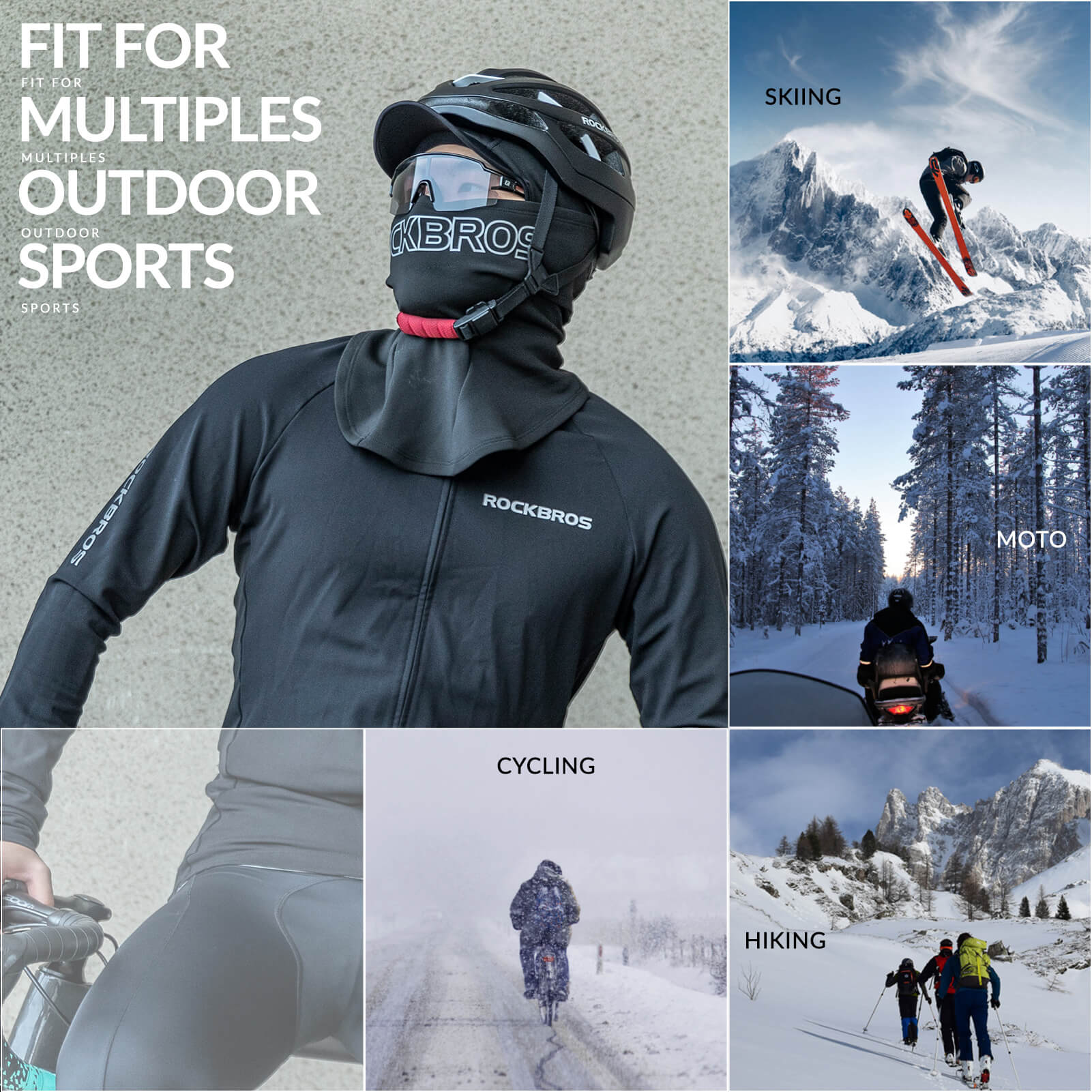 ROCKBROS Winter Windproof Cycling Balaclava Warm Face Hood Mask