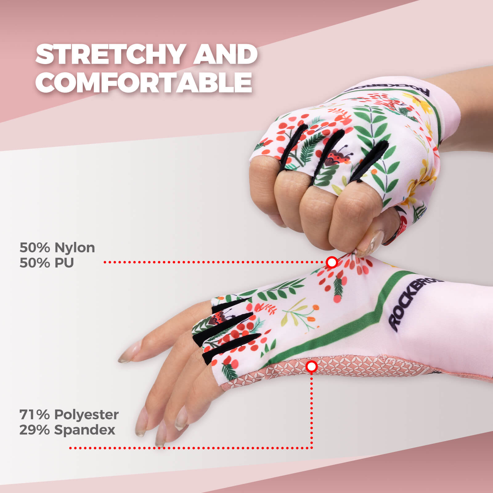 ROCKBROS Women’s Fingerless Cycling Gloves – Summer Breathable Bike Gloves