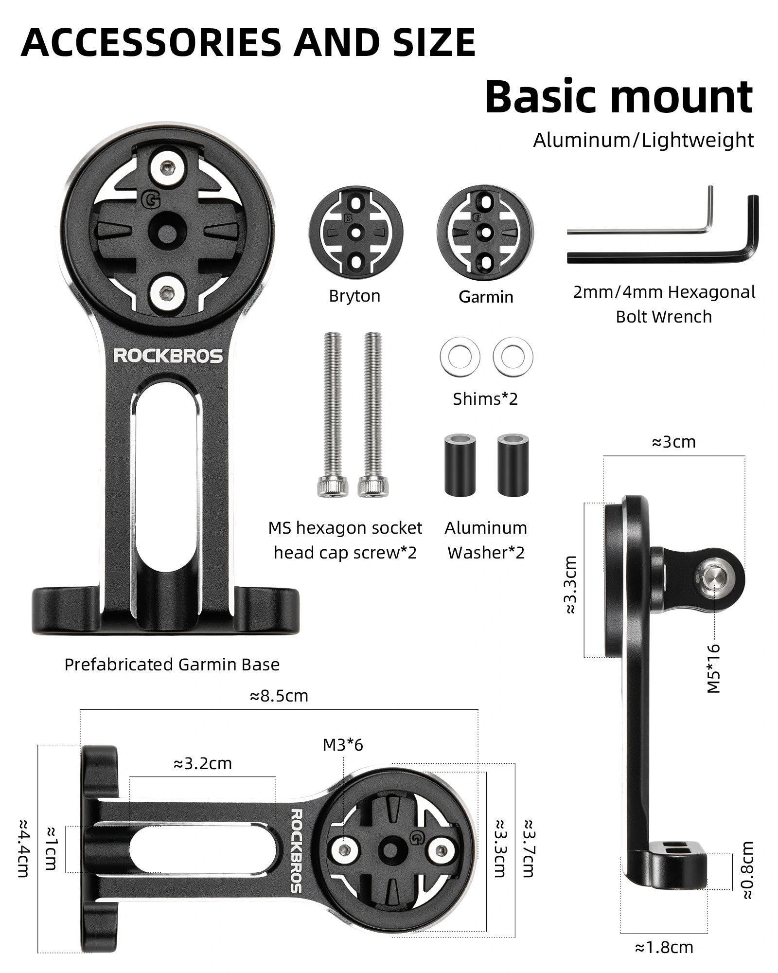 Cycling computer mount for Garmin and Bryton with light adapter