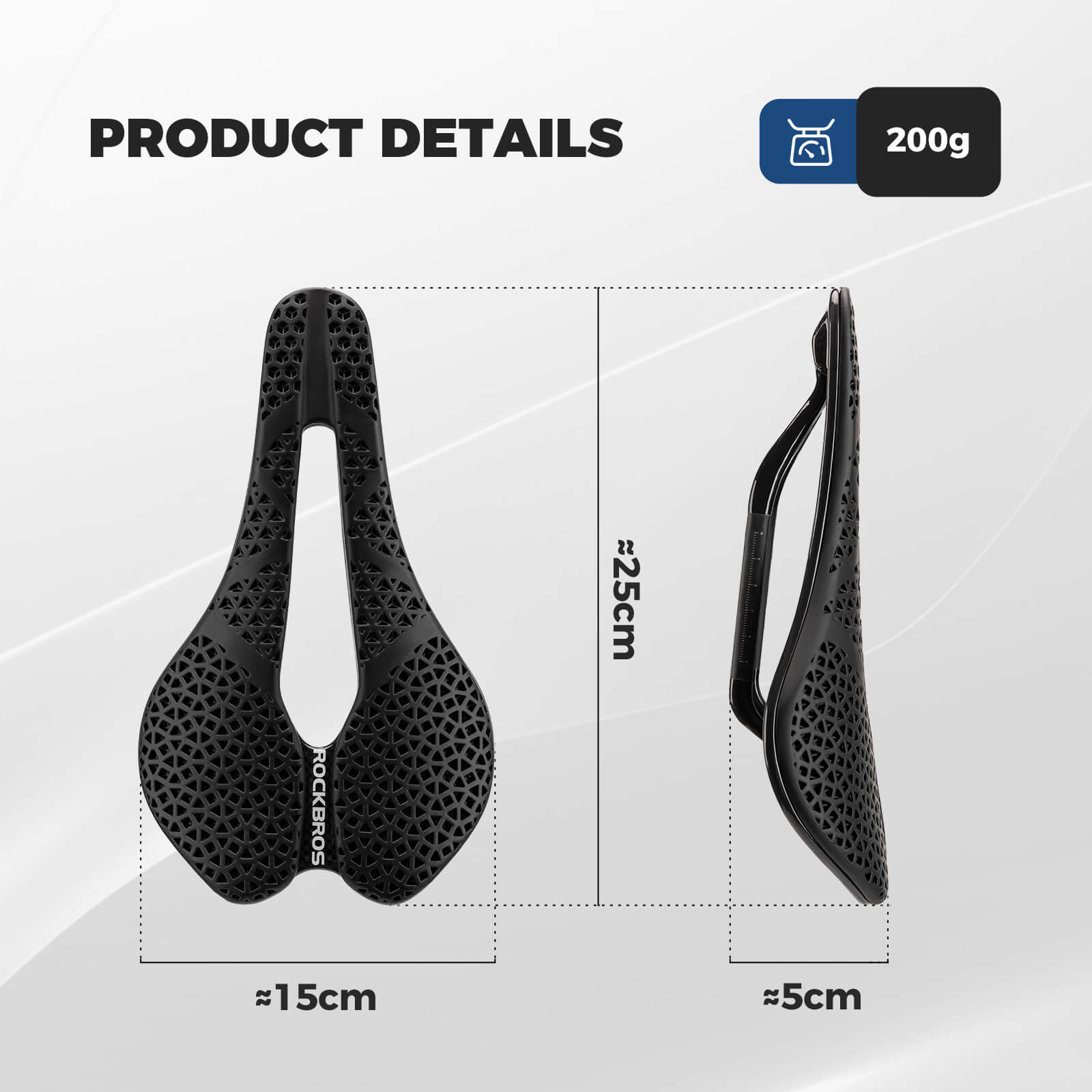ROCKBROS 3D printed bicycle saddle featuring a lightweight carbon fibre base – model LF0214