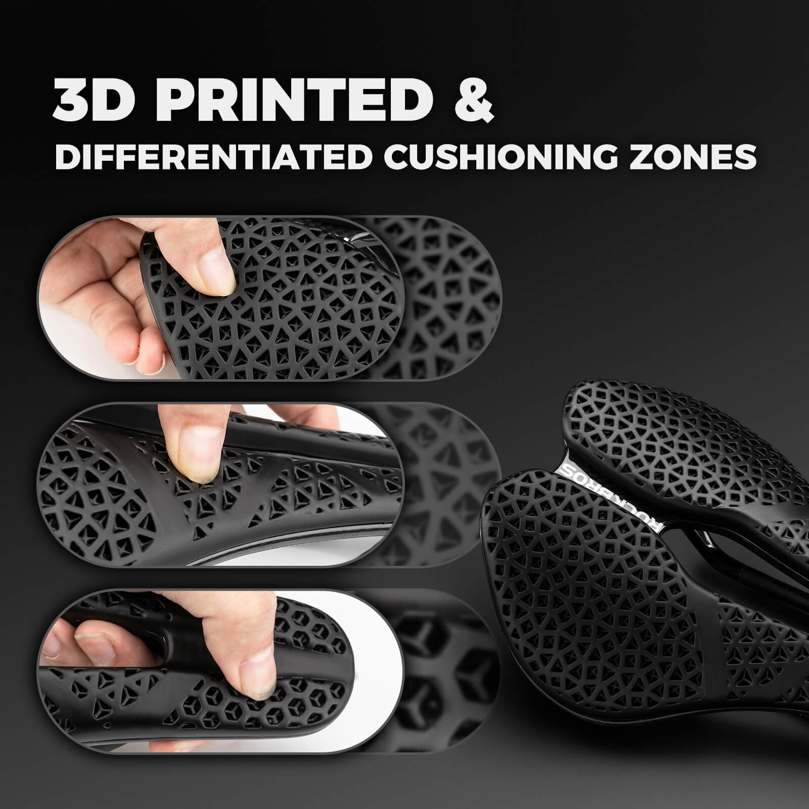ROCKBROS 3D printed bicycle saddle featuring a lightweight carbon fibre base – model LF0214