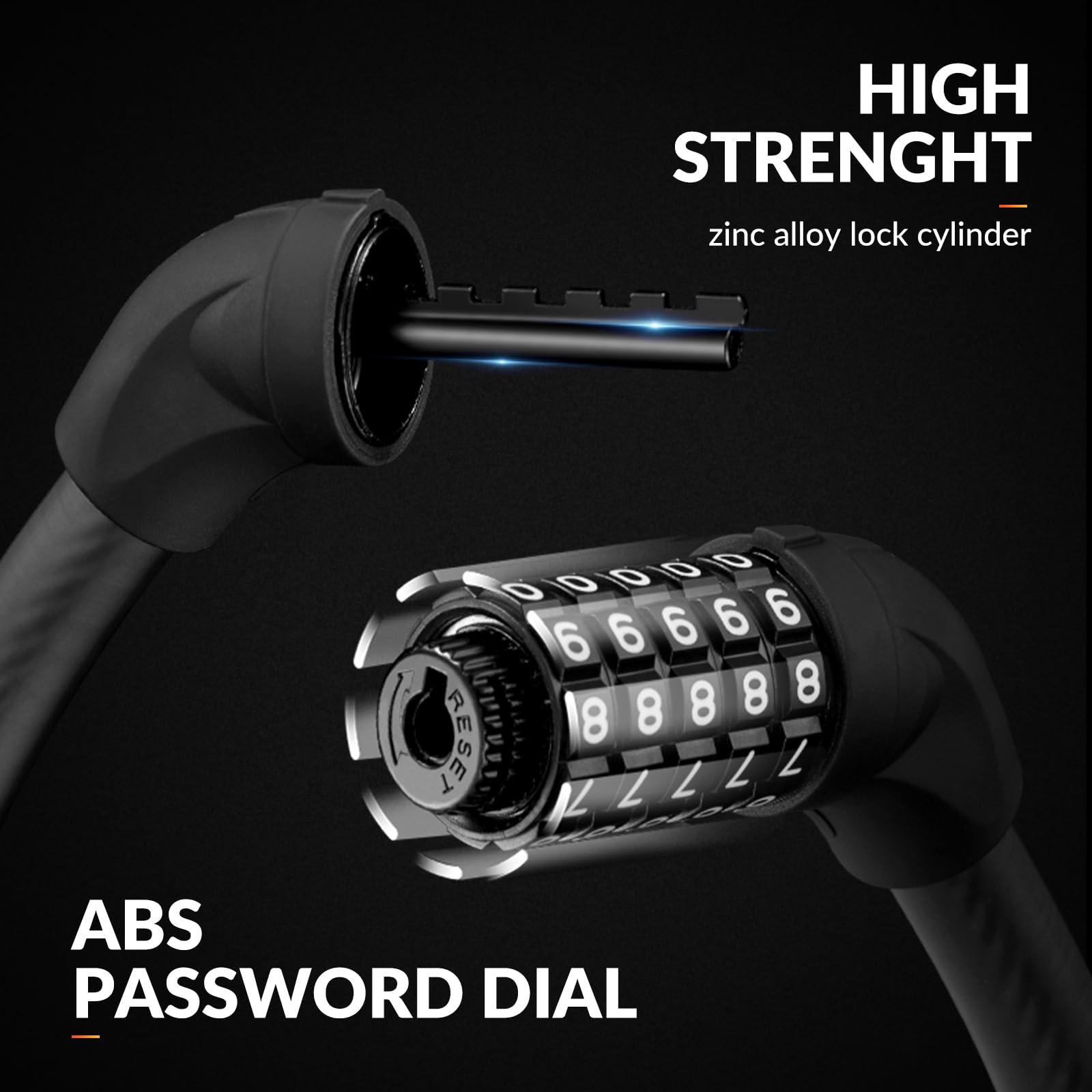 ROCKBROS 5-Digit Combination Bike Lock Anti-Theft Cable Lock 1.2m/2m