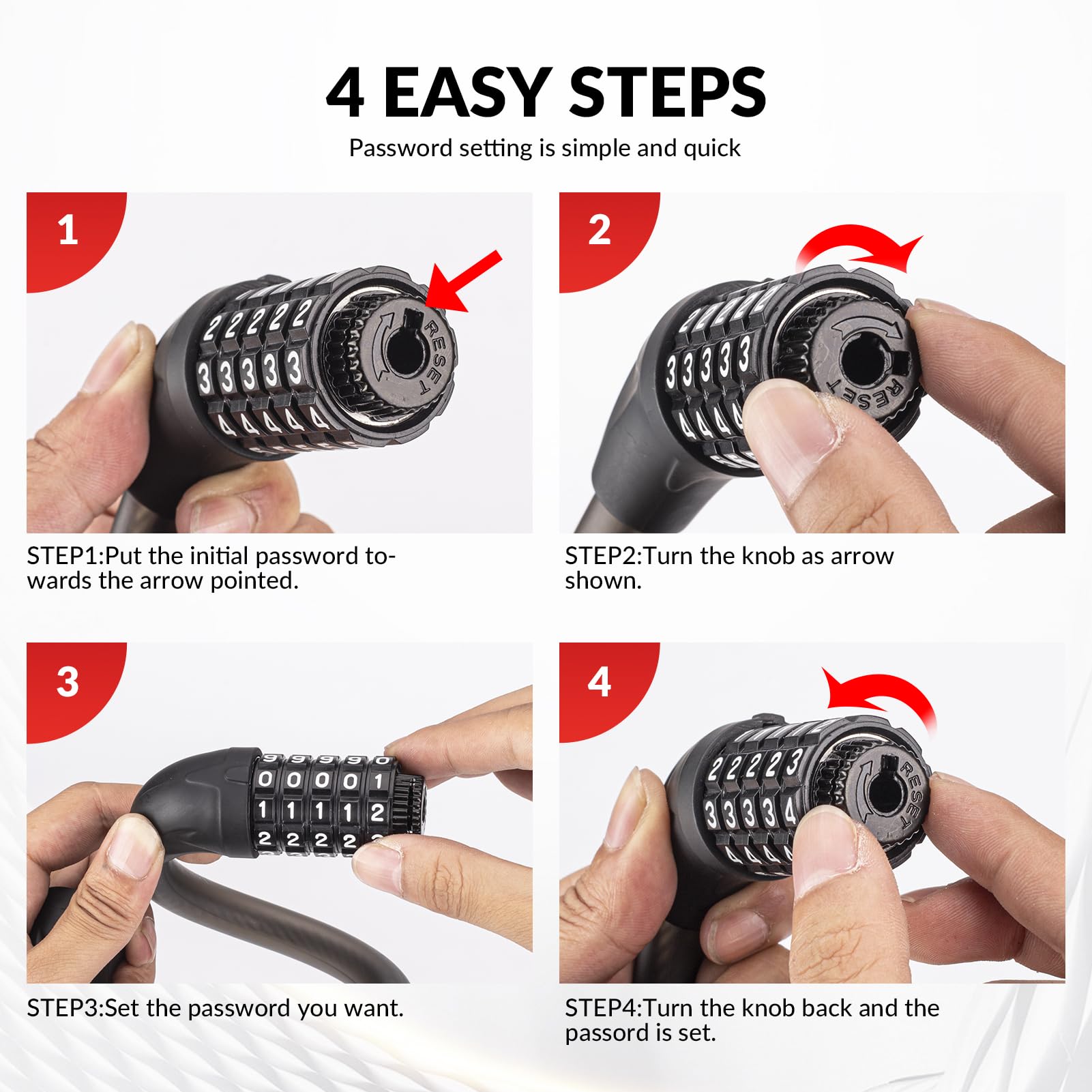 ROCKBROS 5-Digit Combination Bike Lock Anti-Theft Cable Lock 1.2m/2m
