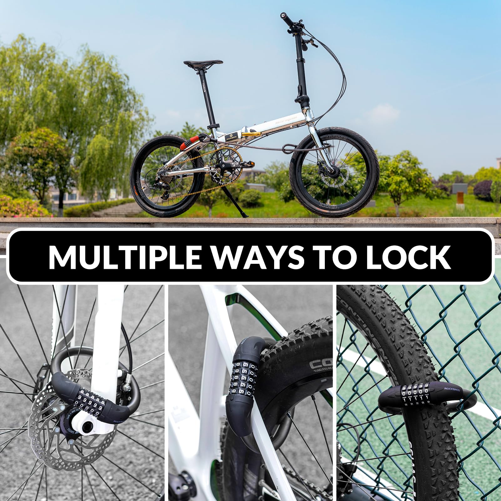ROCKBROS 5-Digit Combination Bike Lock Anti-Theft Cable Lock 1.2m/2m