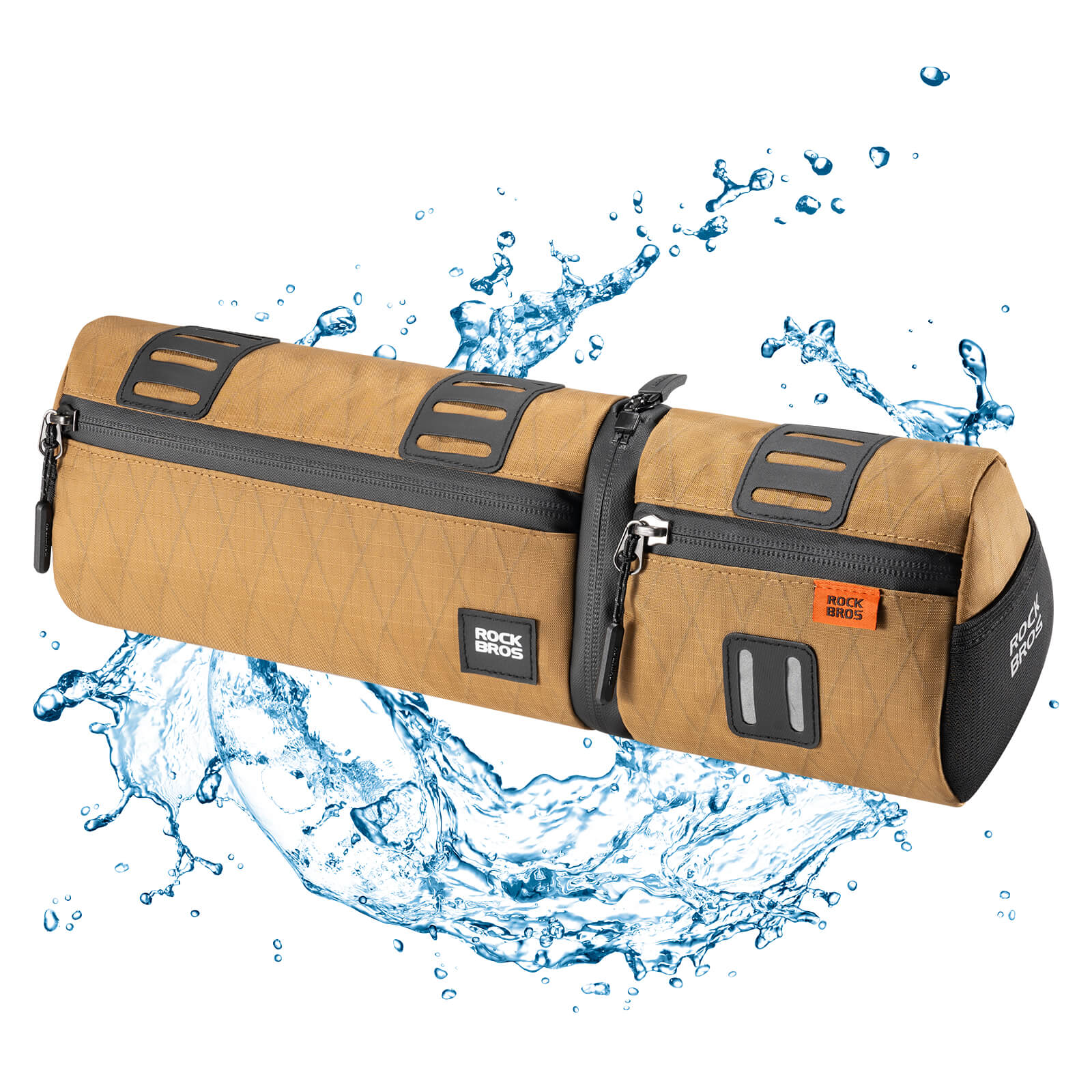 ROCKBROS versatile 2 in 1 bike bag, waterproof handlebar bag with shoulder strap, practical and durable for cycling. #Color_Amber