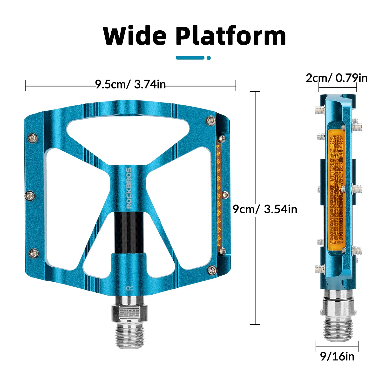 ROCKBROS Bike Pedals With Reflector Aluminum Alloy Flat Pedals (Pair) #Color_Blue