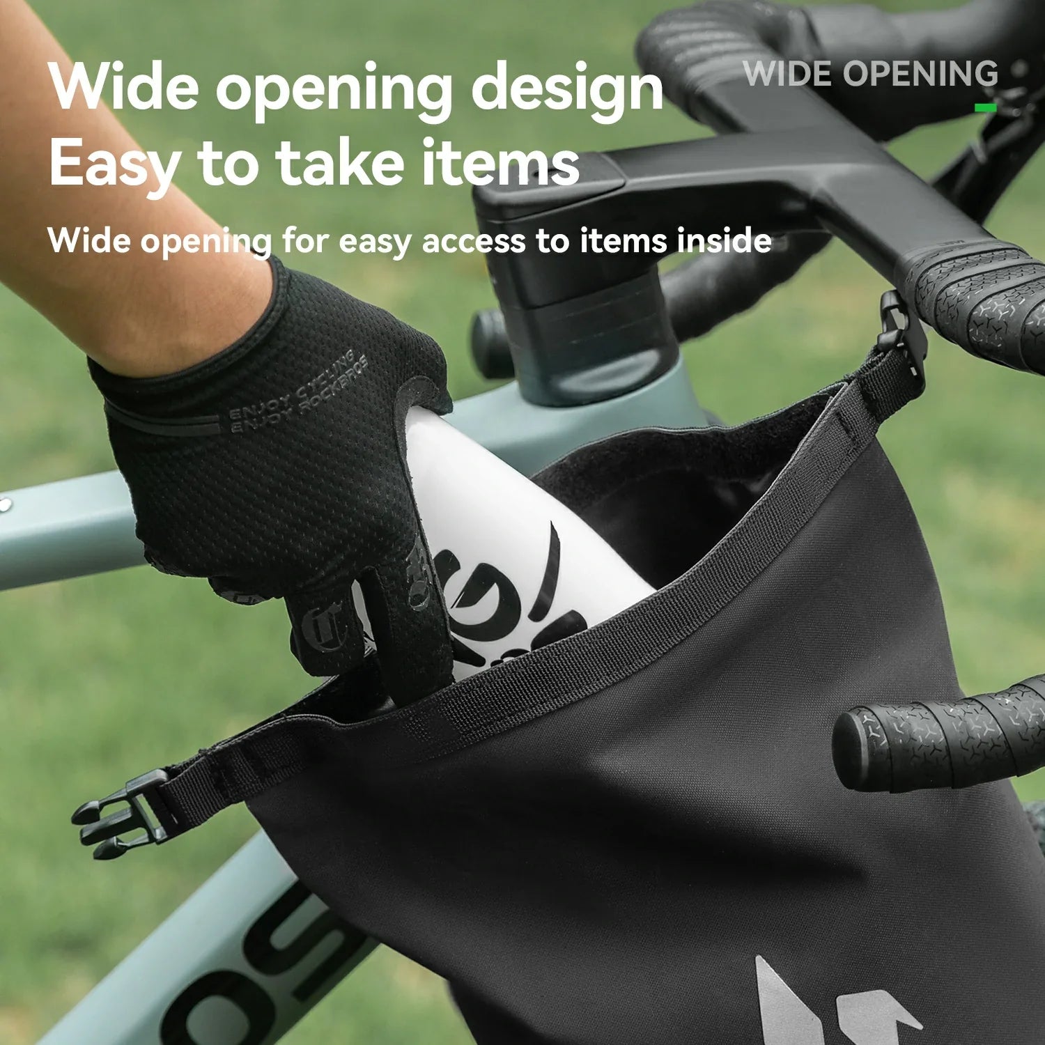 Bicycle front fork bag with Velcro mounting straps.