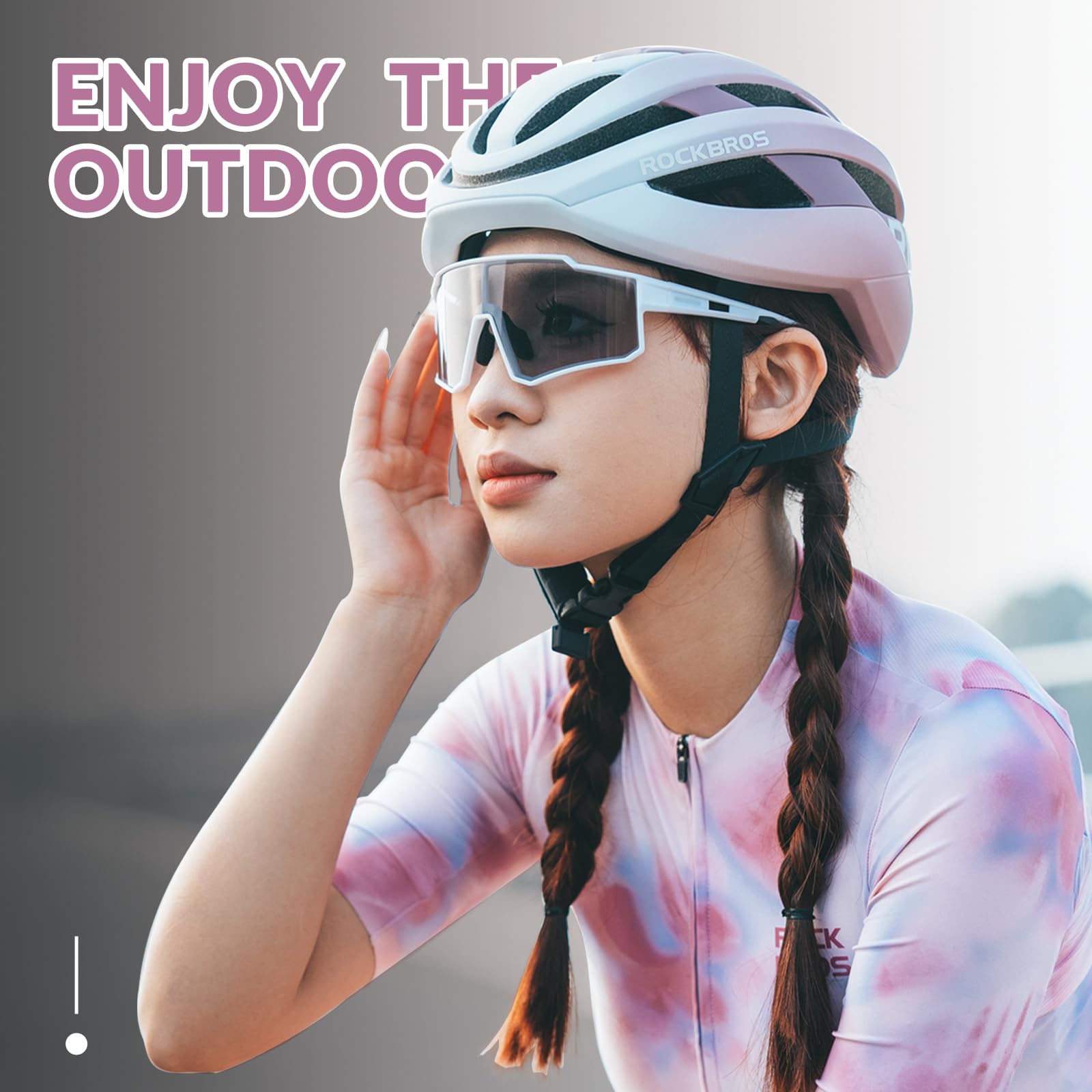 ROCKBROS Sports Sunglasses UV400 Protection Cycling Glasses with TR90 Frame #Style_White Photochromic Lense