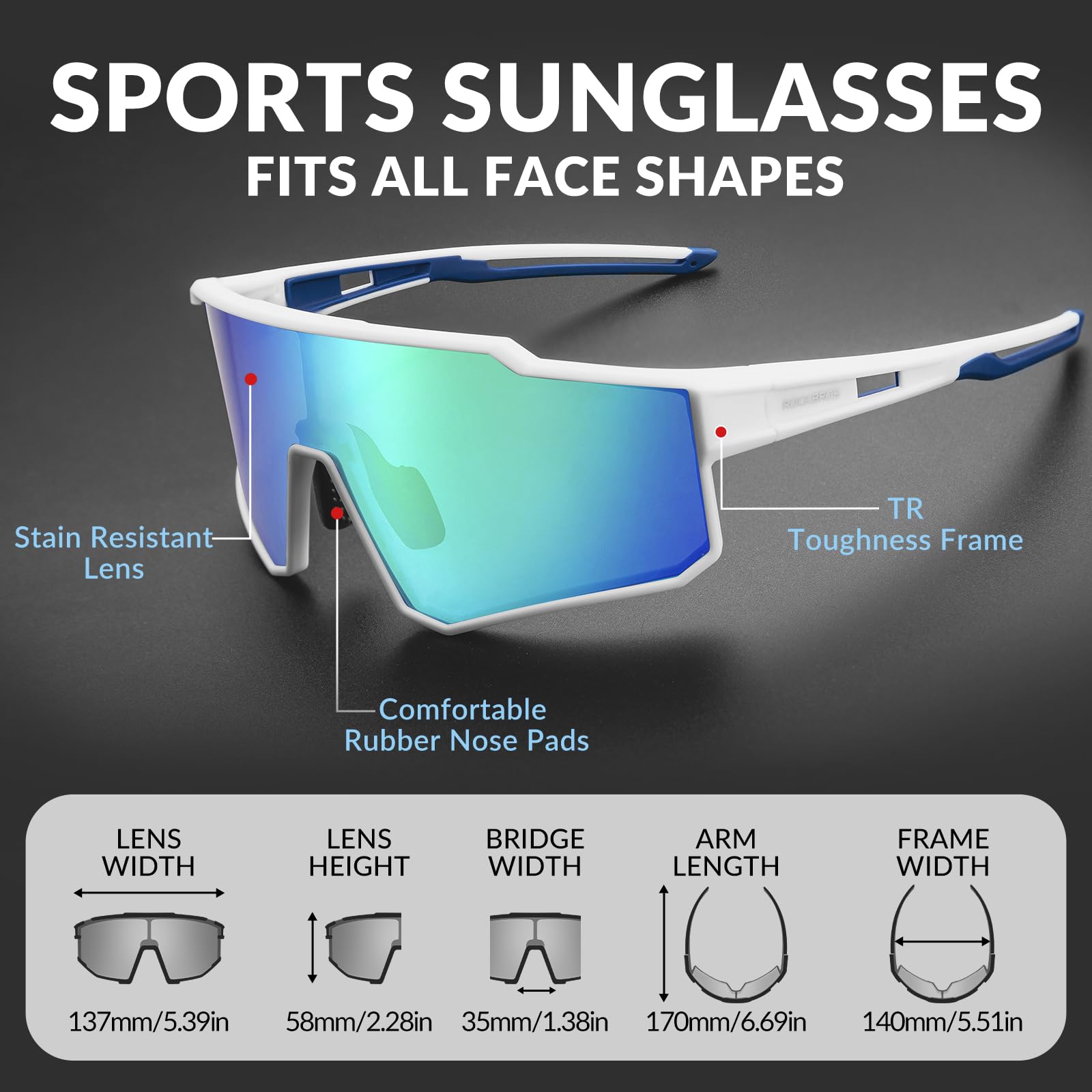 ROCKBROS Sports Sunglasses UV400 Protection Cycling Glasses with TR90 Frame #Style_White Polarized Lense