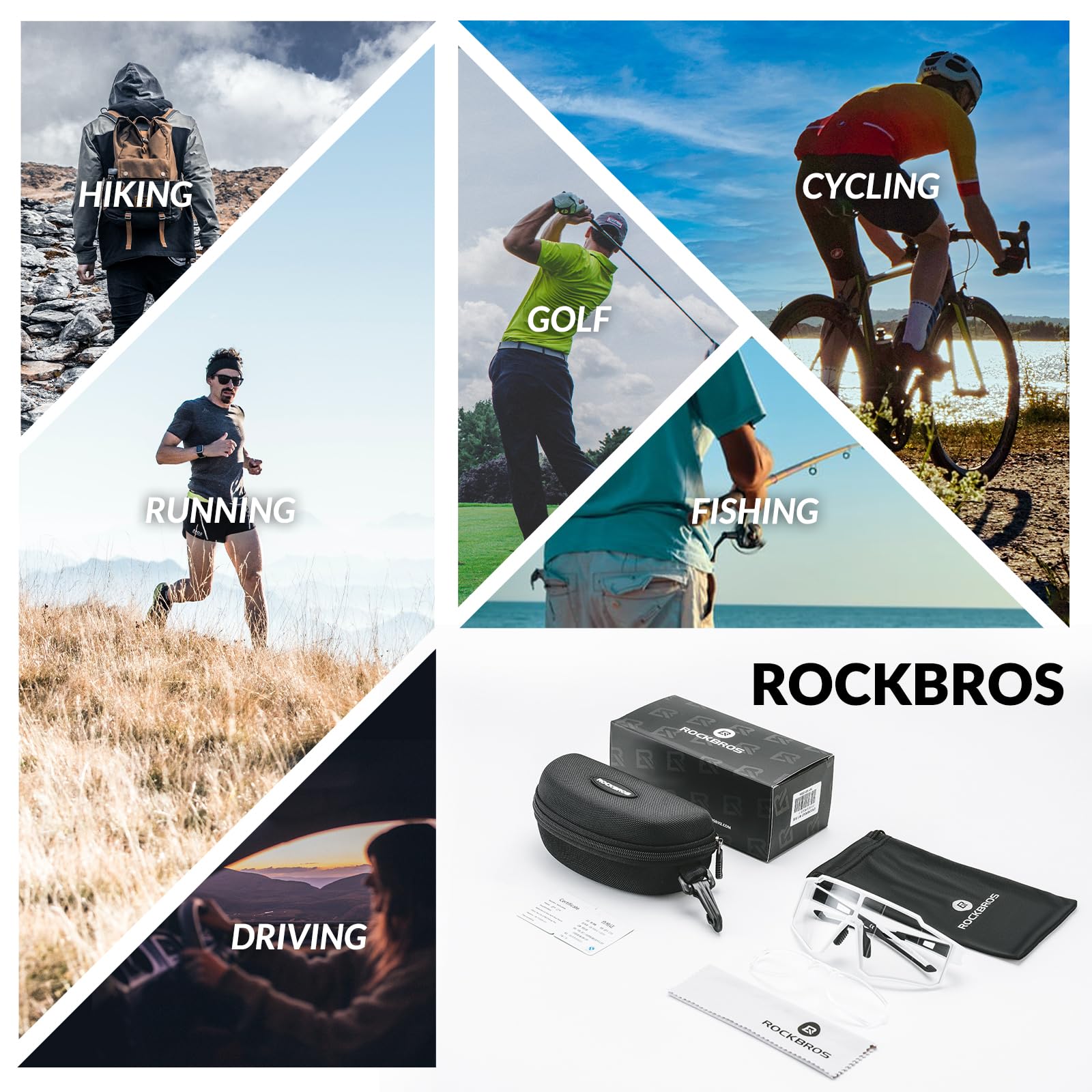 ROCKBROS Sports Sunglasses UV400 Protection Cycling Glasses with TR90 Frame #Style_White Polarized Lense