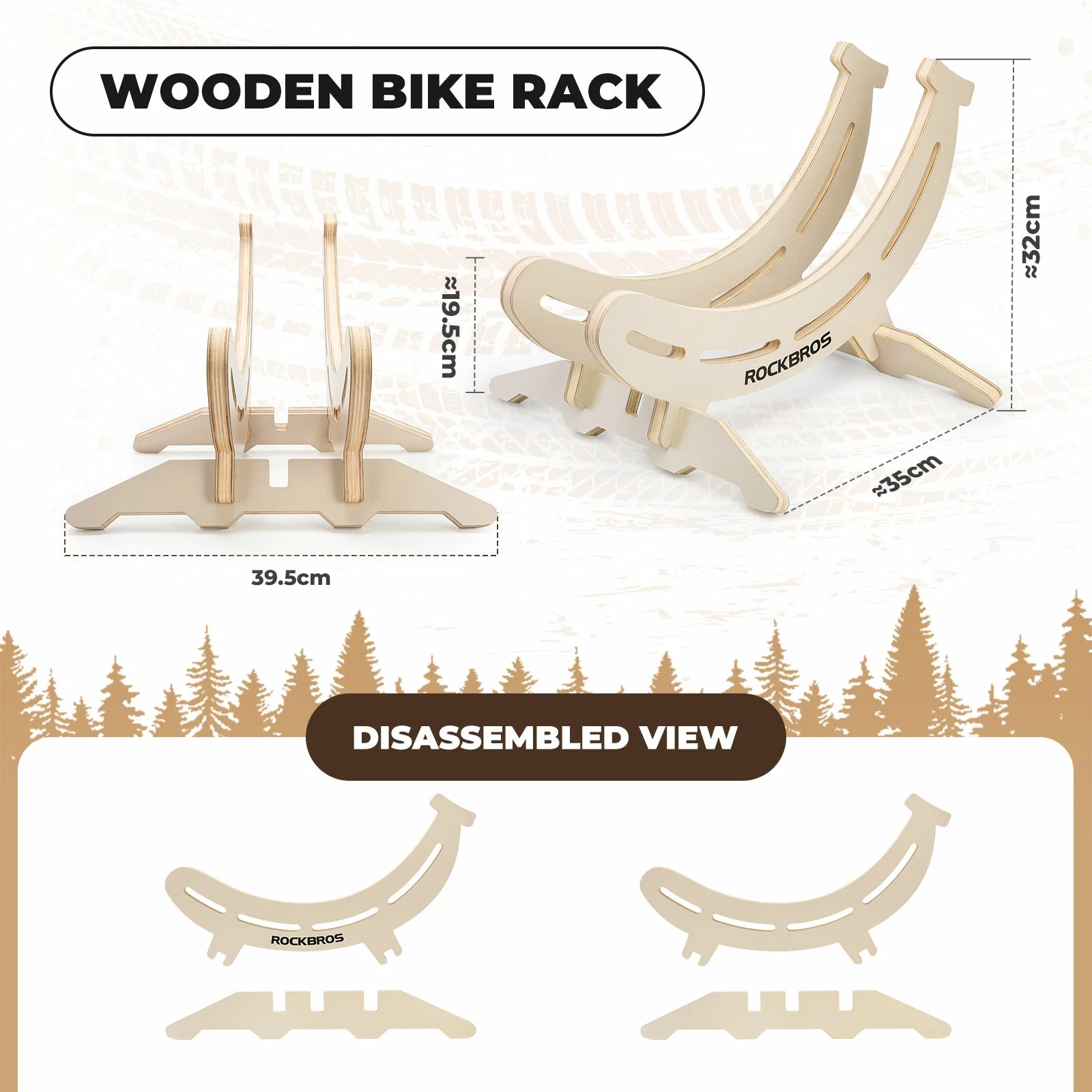 ROCKBROS banana shape wooden bike stand adjustable floor rack