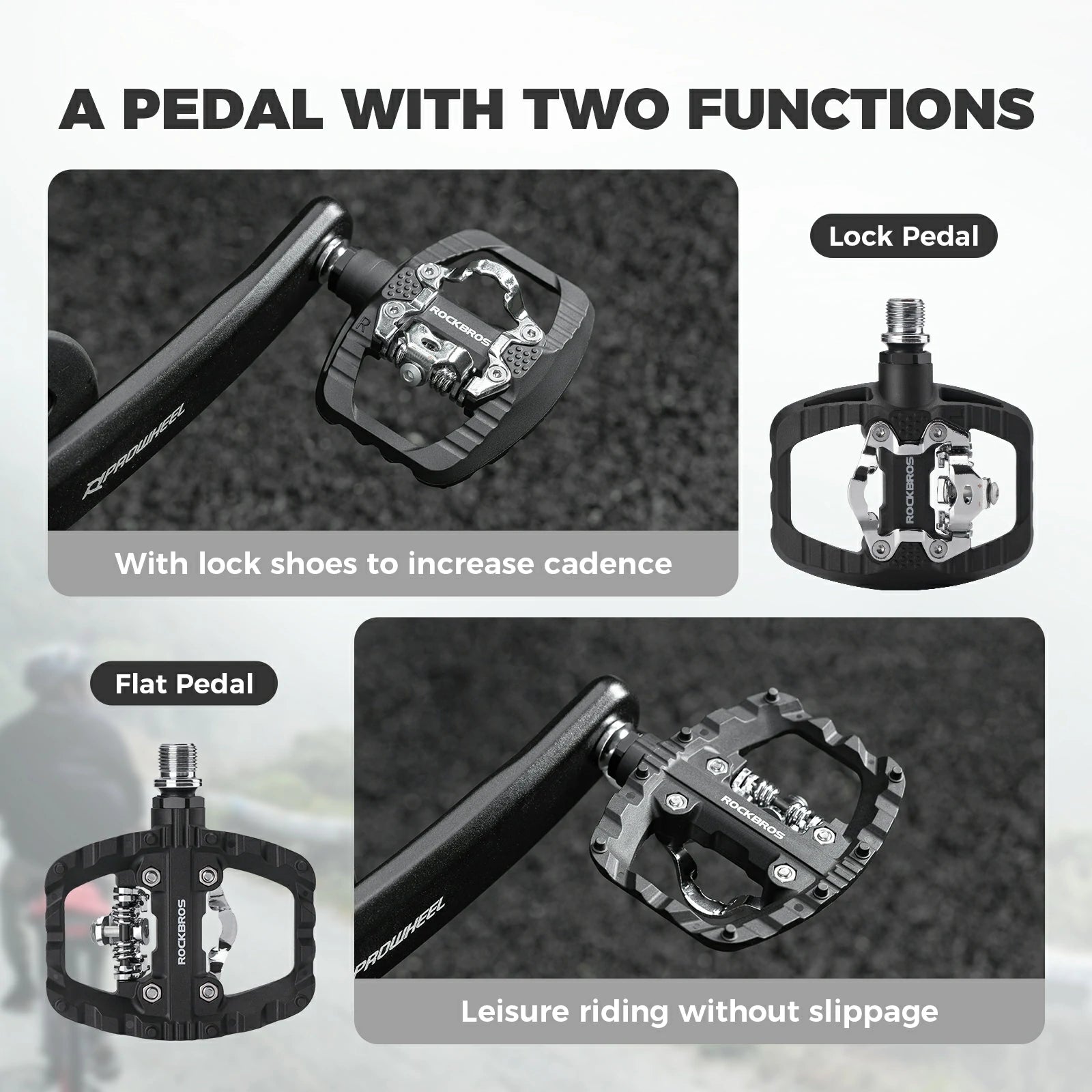 ROCKBROS bicycle pedals dual function SPD & flat pedals