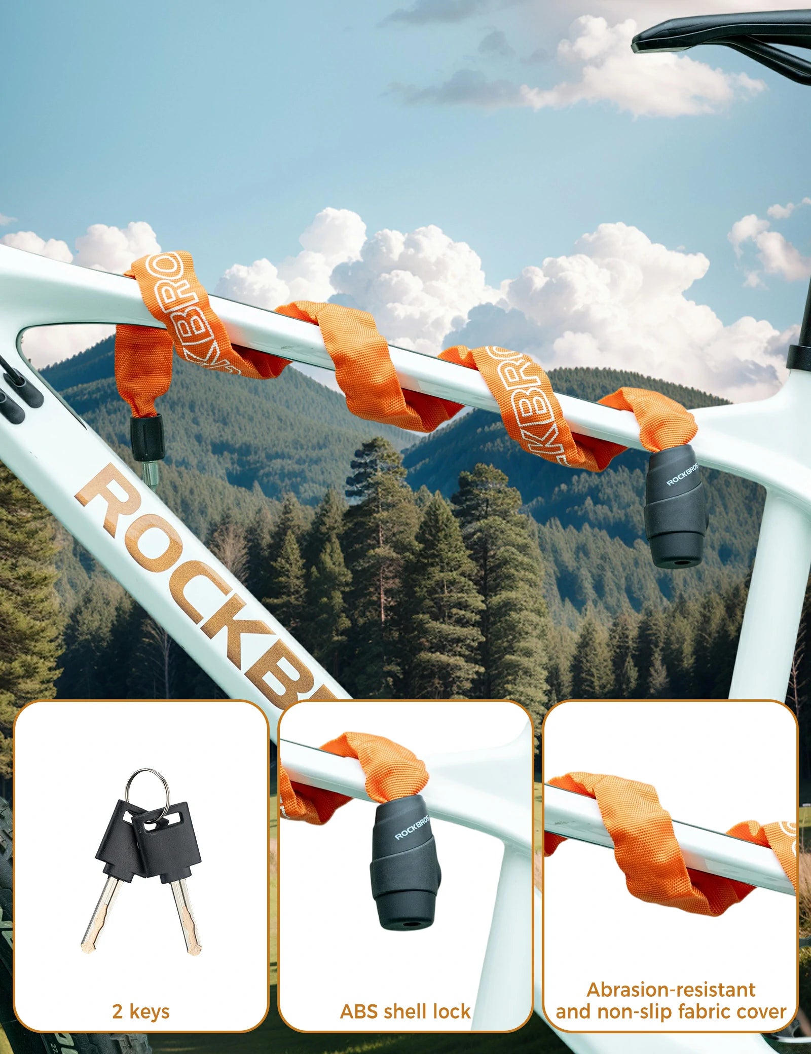 ROCKBROS bike chain lock 95cm heavy duty anti-theft with 2 keys
#Color_Orange