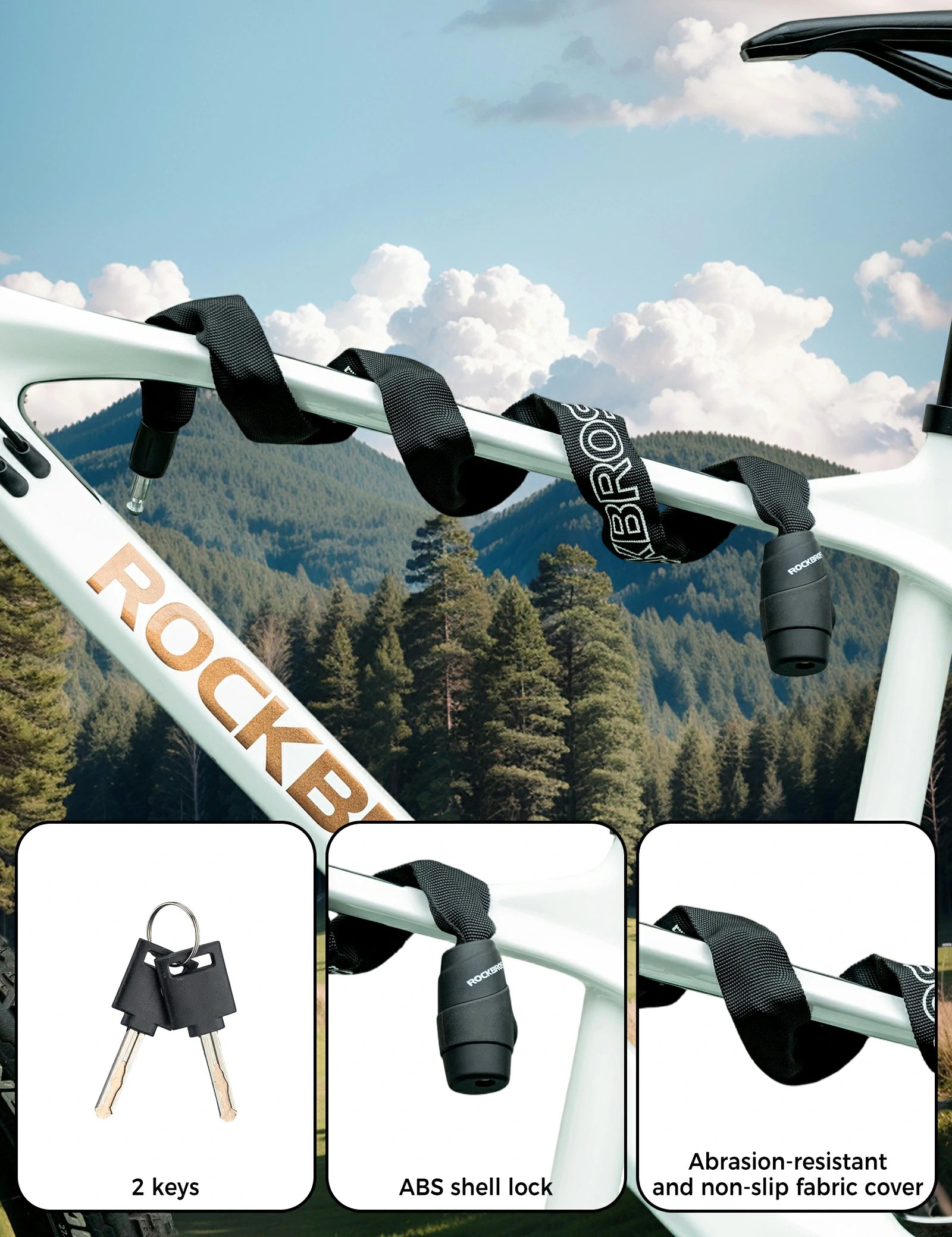 ROCKBROS bike chain lock 95cm heavy duty anti-theft with 2 keys
#Color_Black