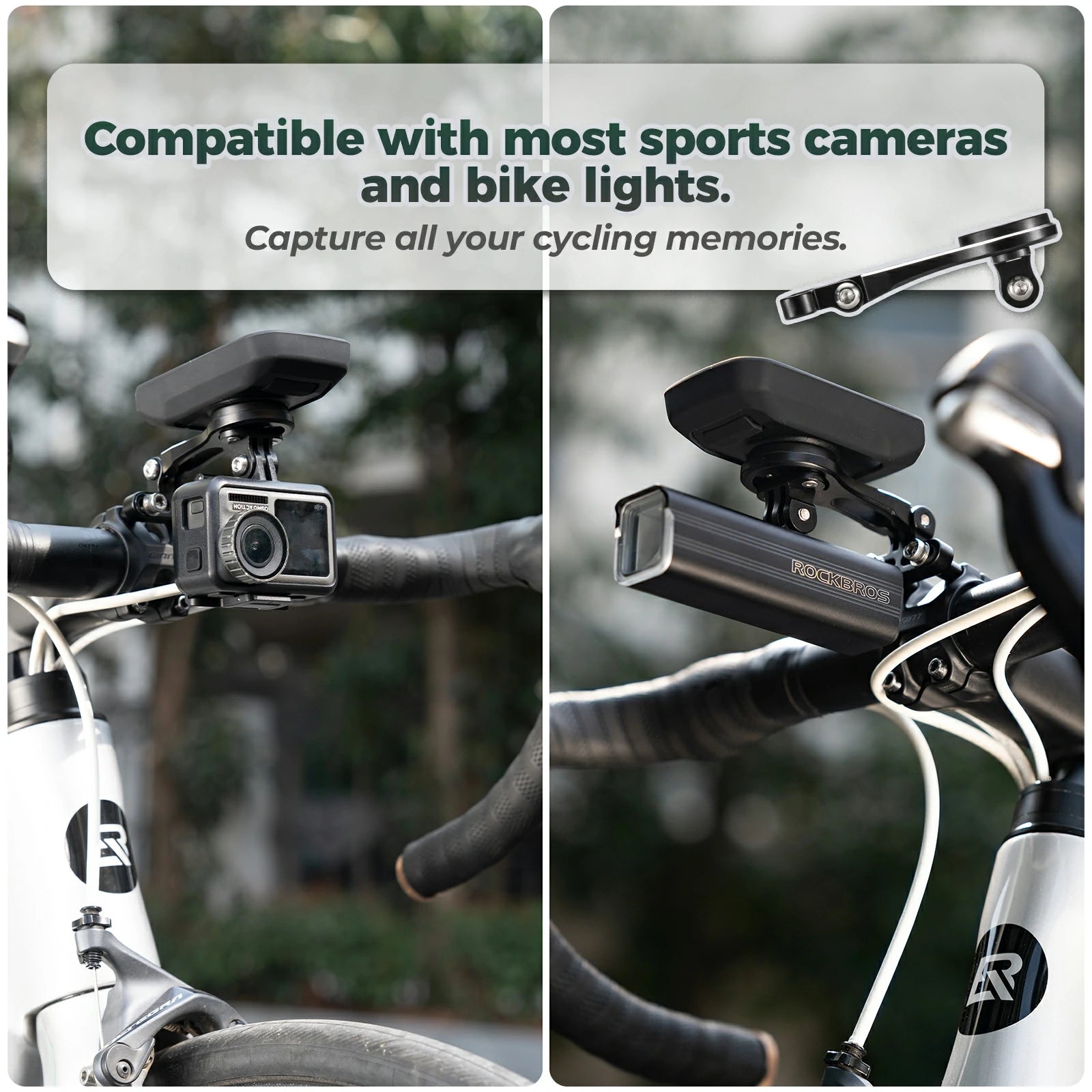 Cycling computer mount for Garmin and Bryton with light adapter