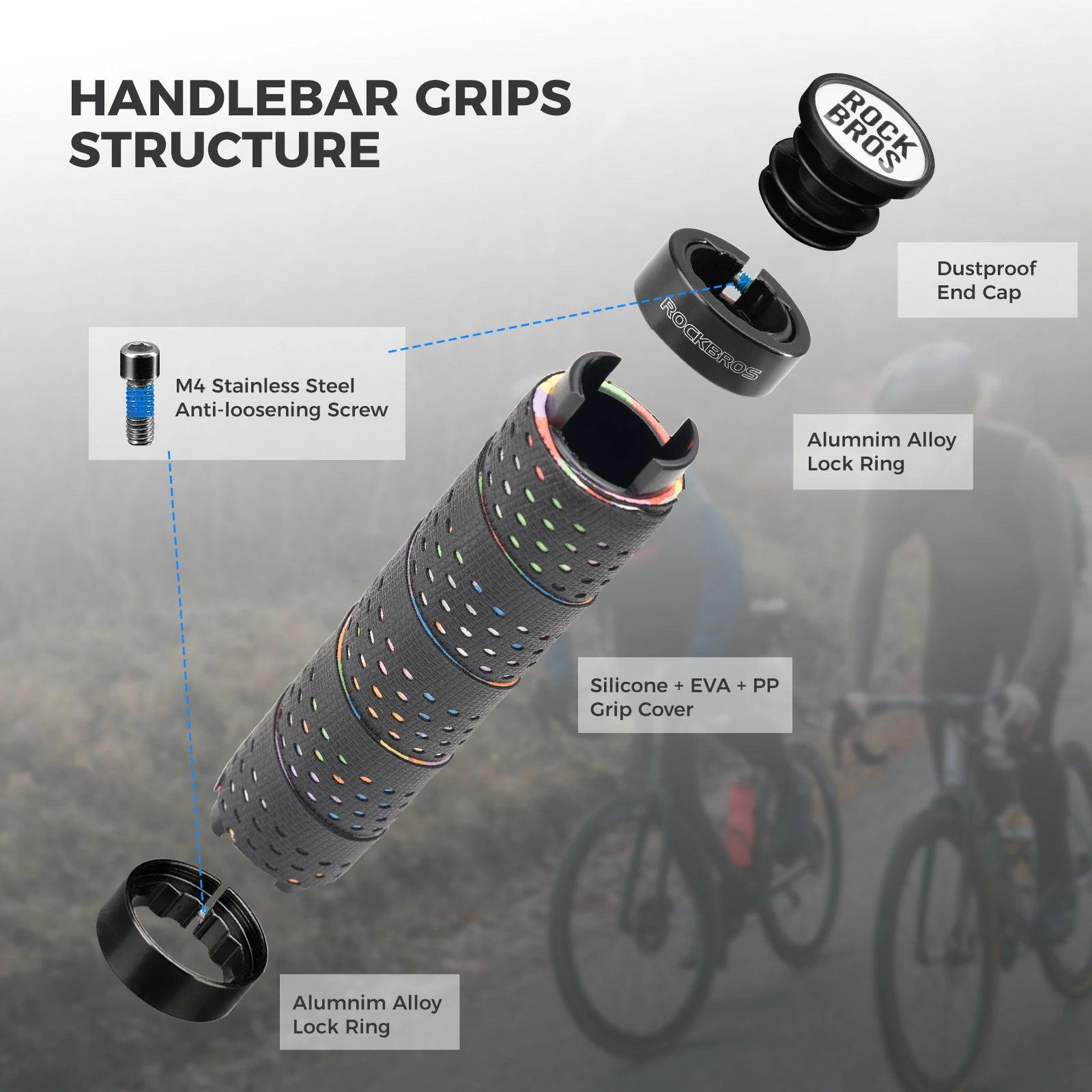 ROCKBROS bike handlebar grips double lock non-slip universal #Color_Black