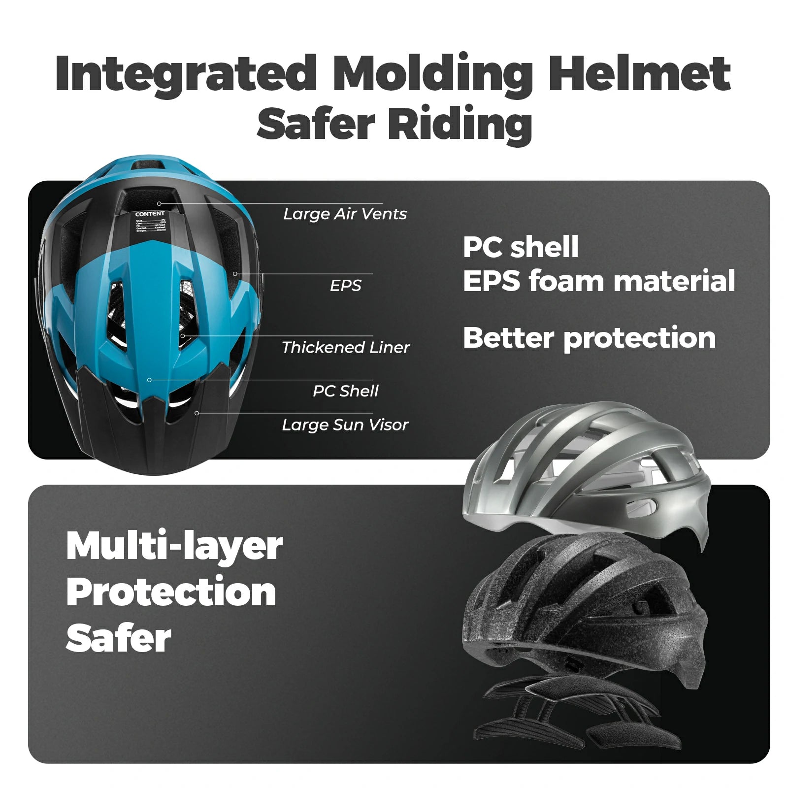 Bike helmet, lightweight 58-62cm cycling helmet with ventilation top angle