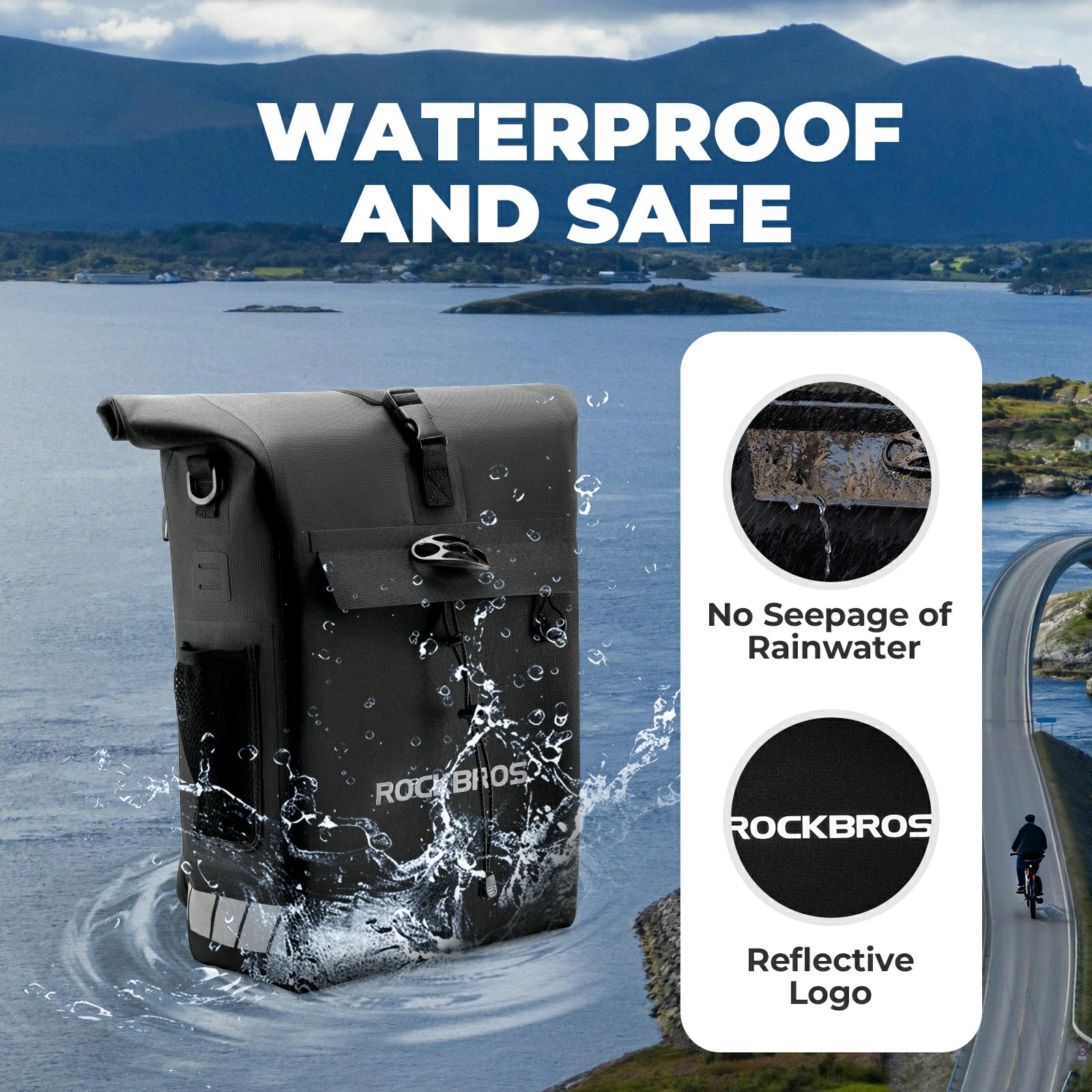 Waterproof bike pannier bag 13.5L-18L capacity, durable and versatile for cycling