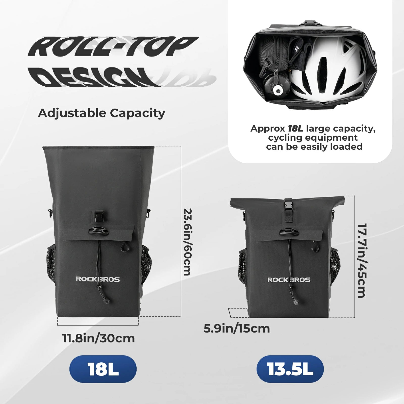 Waterproof bike pannier bag 13.5L-18L capacity, durable and versatile for cycling