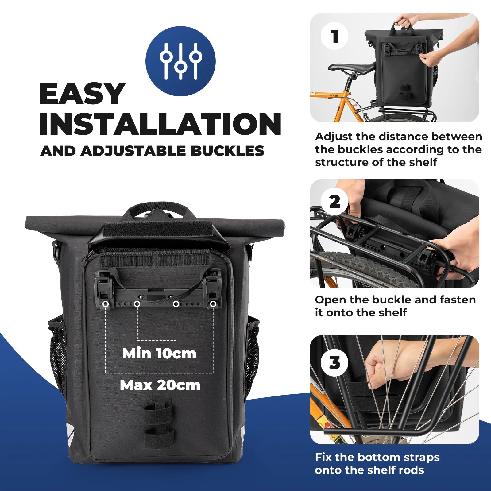 Waterproof bike pannier bag 13.5L-18L capacity, durable and versatile for cycling