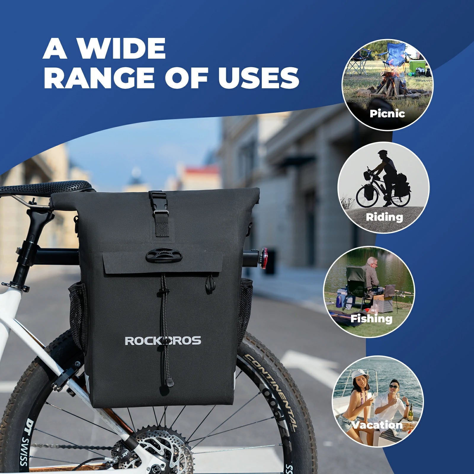 Waterproof bike pannier bag 13.5L-18L capacity, durable and versatile for cycling