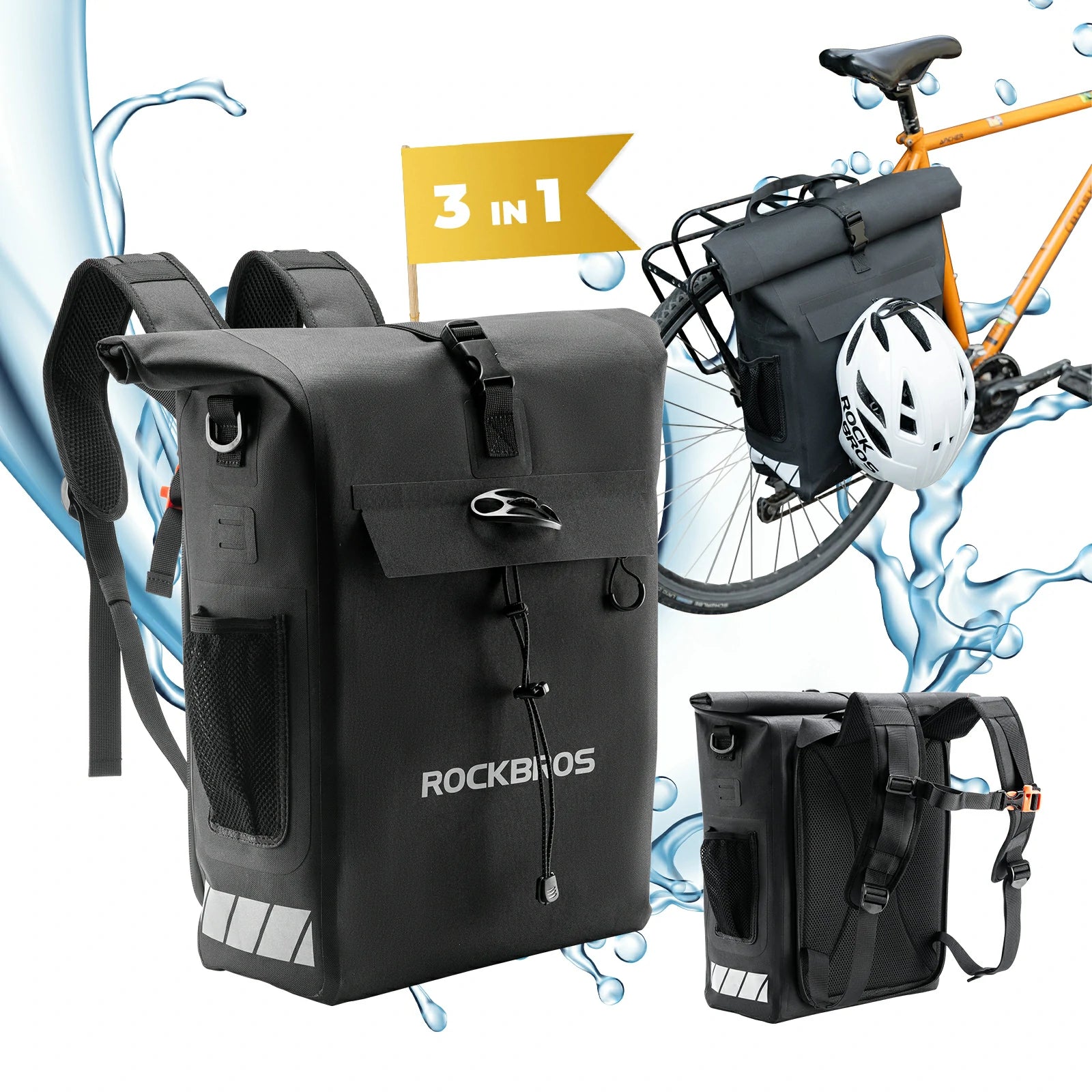 Waterproof bike pannier bag 13.5L-18L capacity, durable and versatile for cycling
