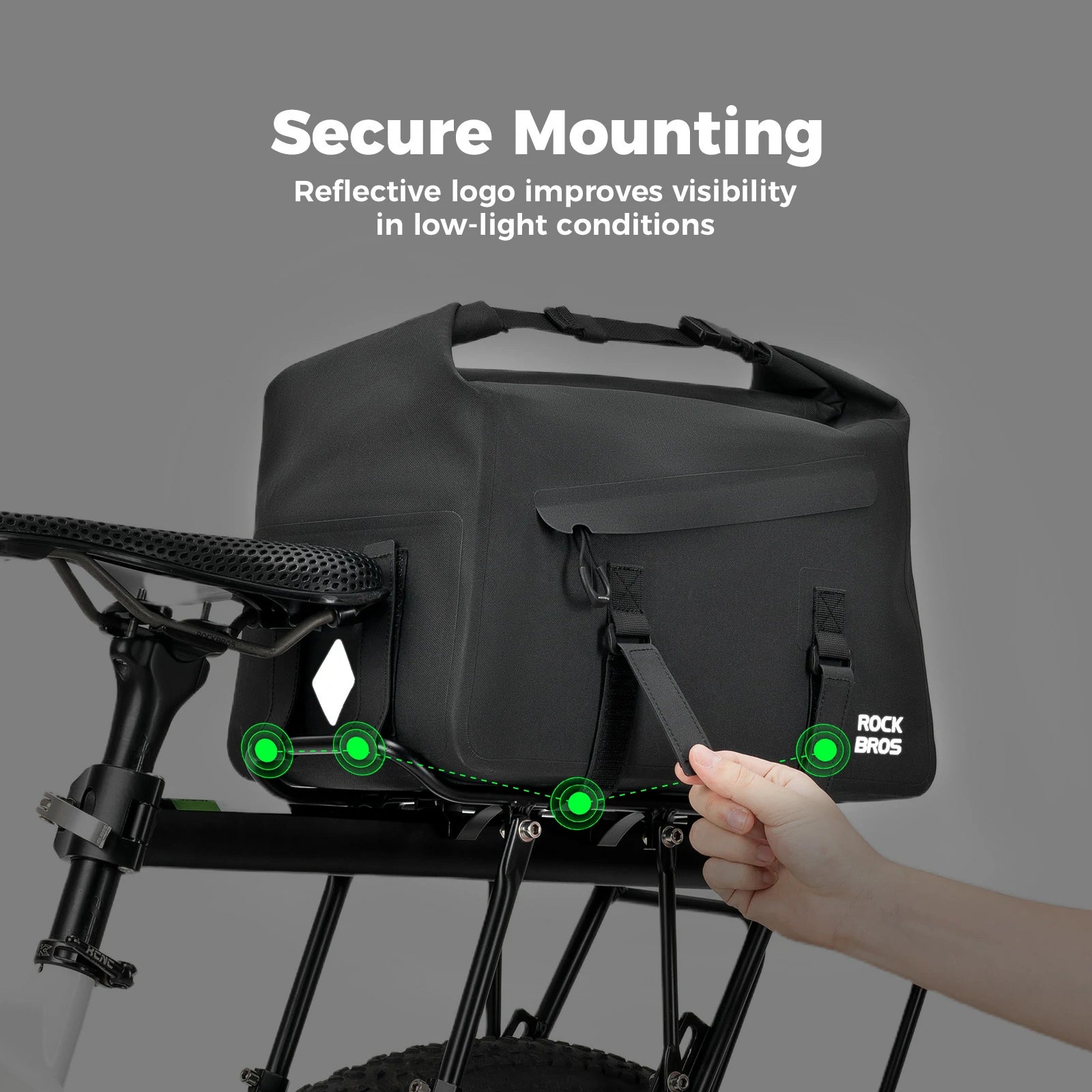 ROCKBROS bike rear rack bag waterproof rolltop expandable 16 l#Color_Black