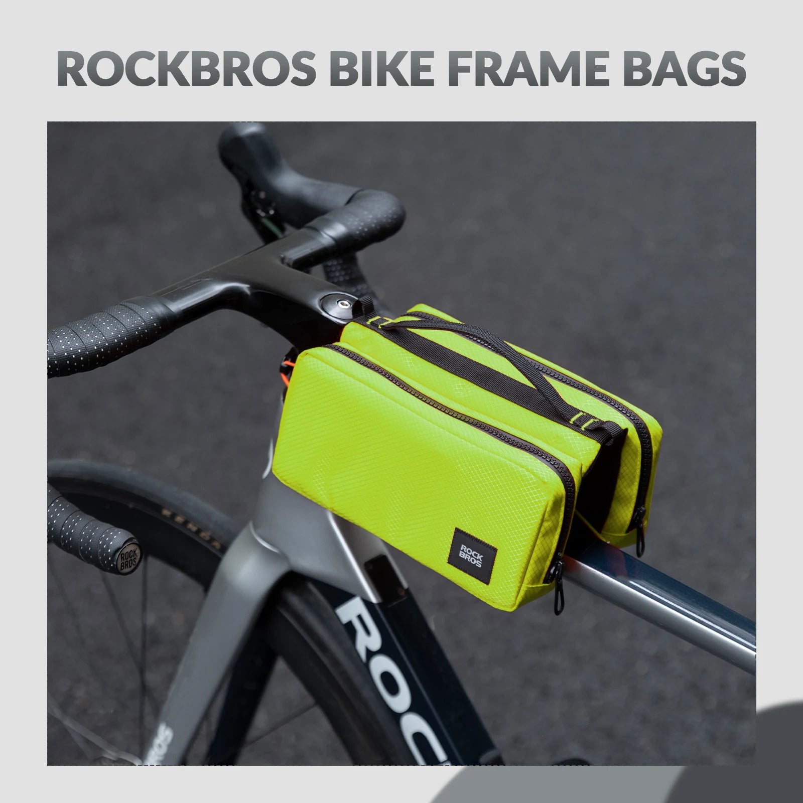Bike Top Tube Bag with Dual Side Pockets and Shoulder Strap#Color_Fluorescent Yellow