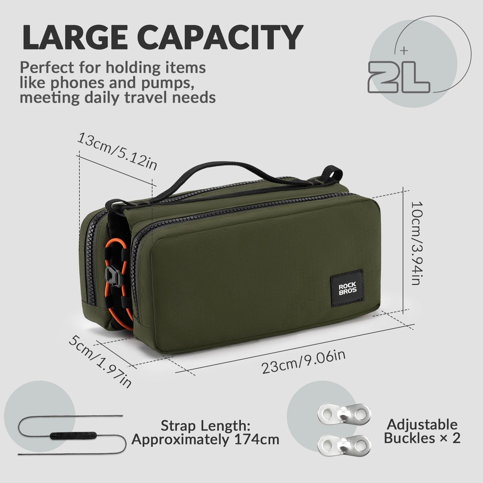 Bike Top Tube Bag with Dual Side Pockets and Shoulder Strap#Color_green