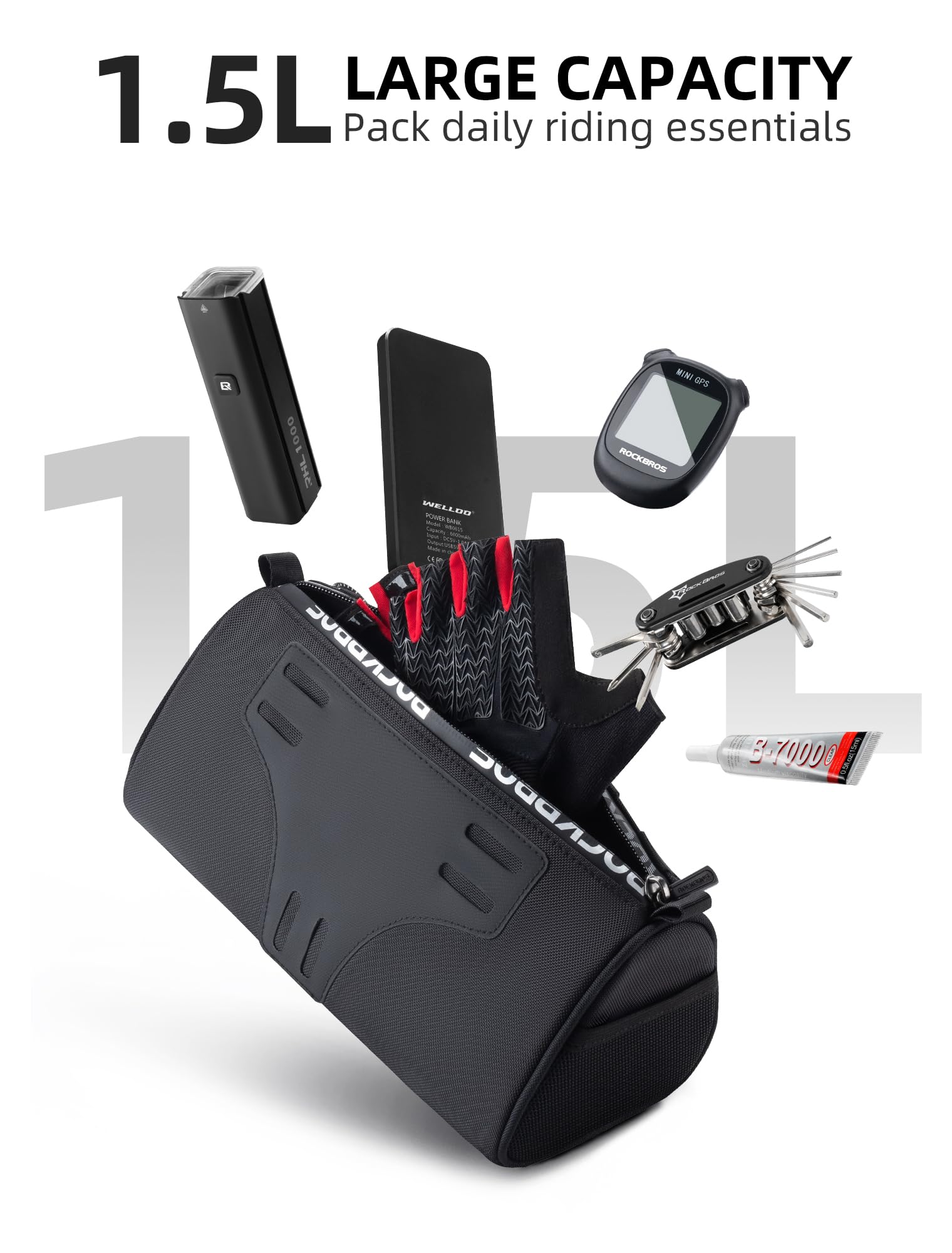 ROCKBROS Bicycle Handlebar Bag with Shoulder Strap 1.5L