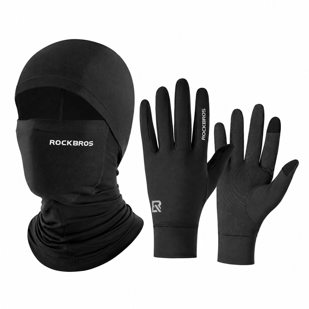Winter cycling set with Black balaclava and Black touchscreen gloves#Color_Black#GloveColor_Black