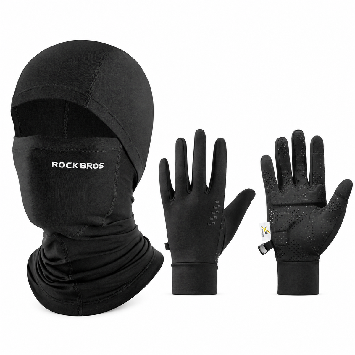 Winter cycling set with Black balaclava and black ThermoGrip gloves#Color_Black