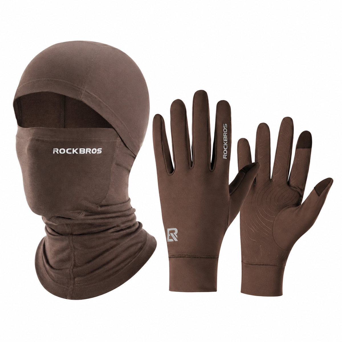 Winter cycling set with Brown balaclava and Brown touchscreen gloves#Color_Brown#GloveColor_Brown
