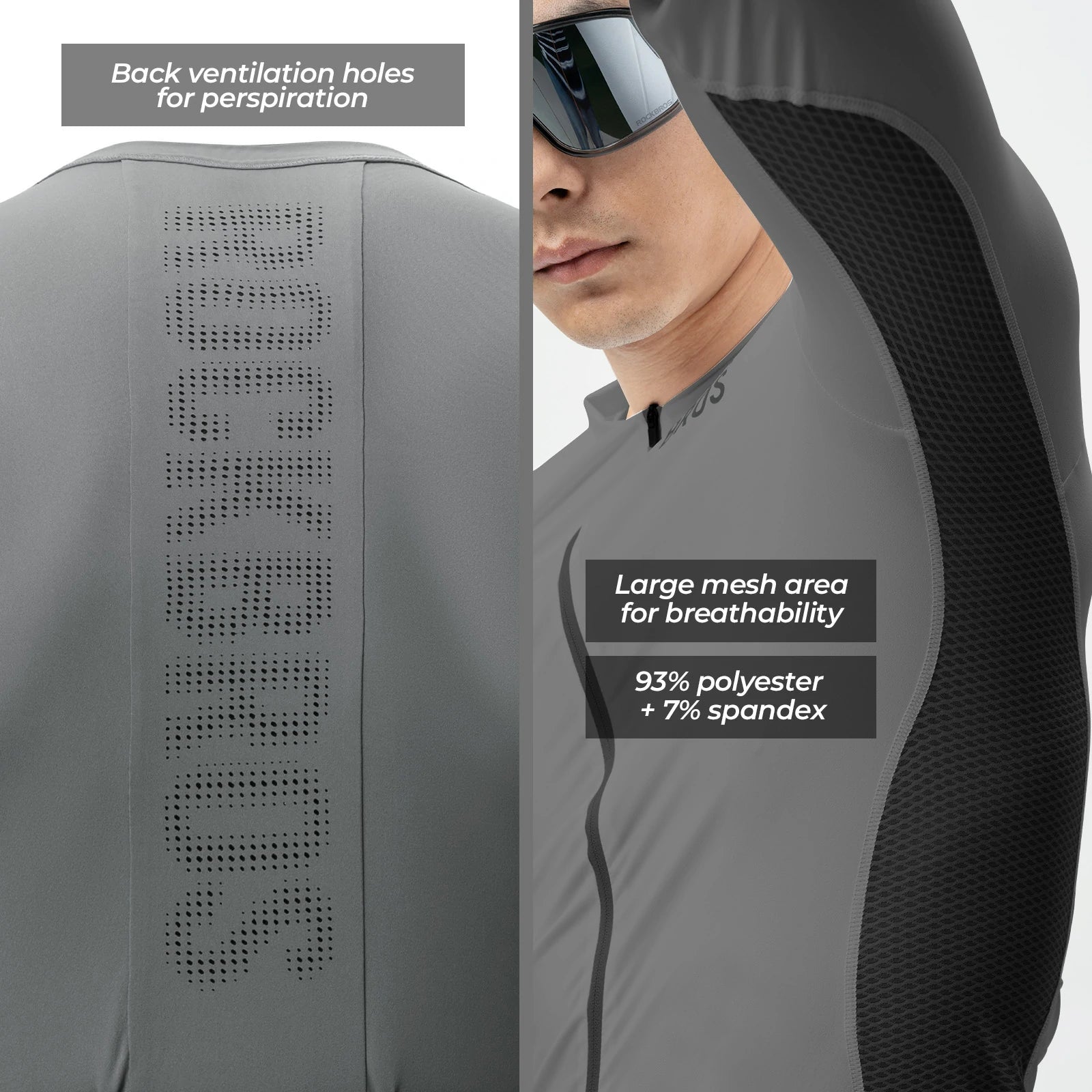 ROCKBROS cycling jersey long sleeve breathable 3 pocket#Color_Grey