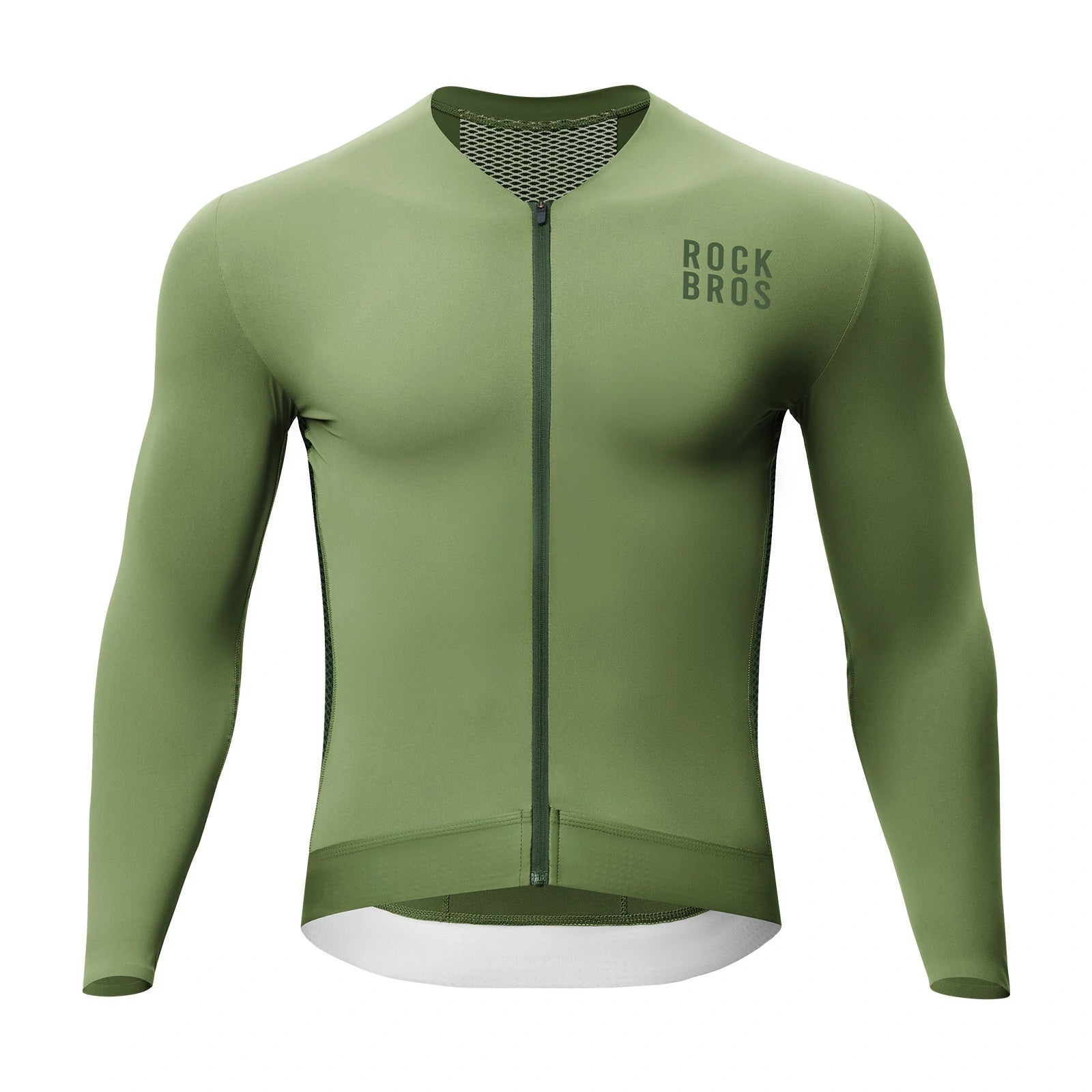 ROCKBROS cycling jersey long sleeve breathable 3 pocket
#Color_Dark Green