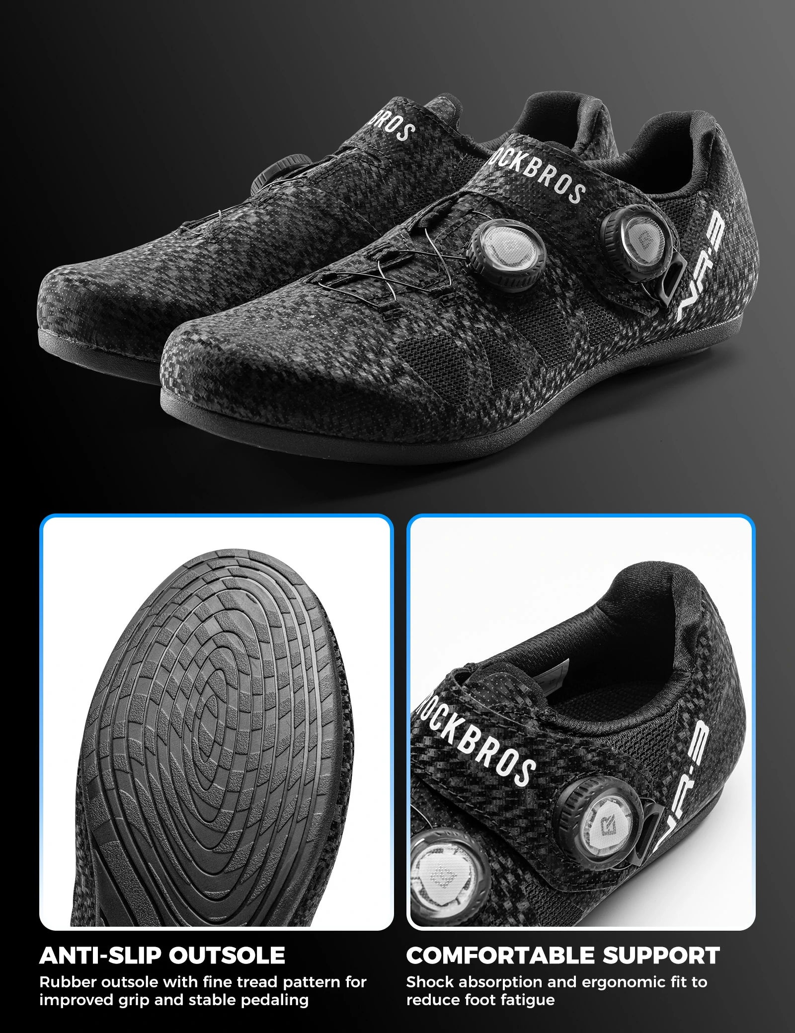 ROCKBROS cycling shoes dual dial breathable non slip rubber sole