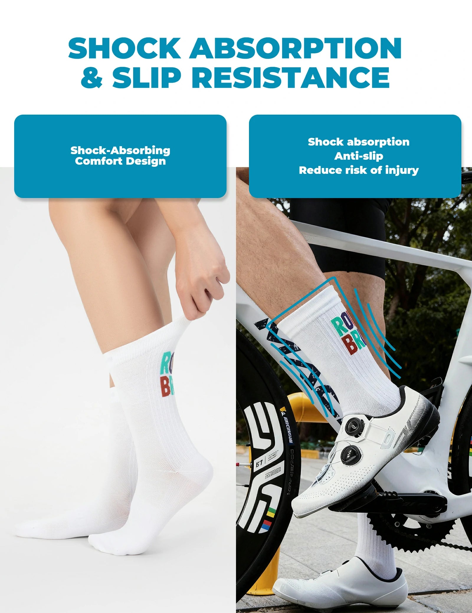 ROCKBROS cycling socks 2 pack quick dry cushioned arch support
