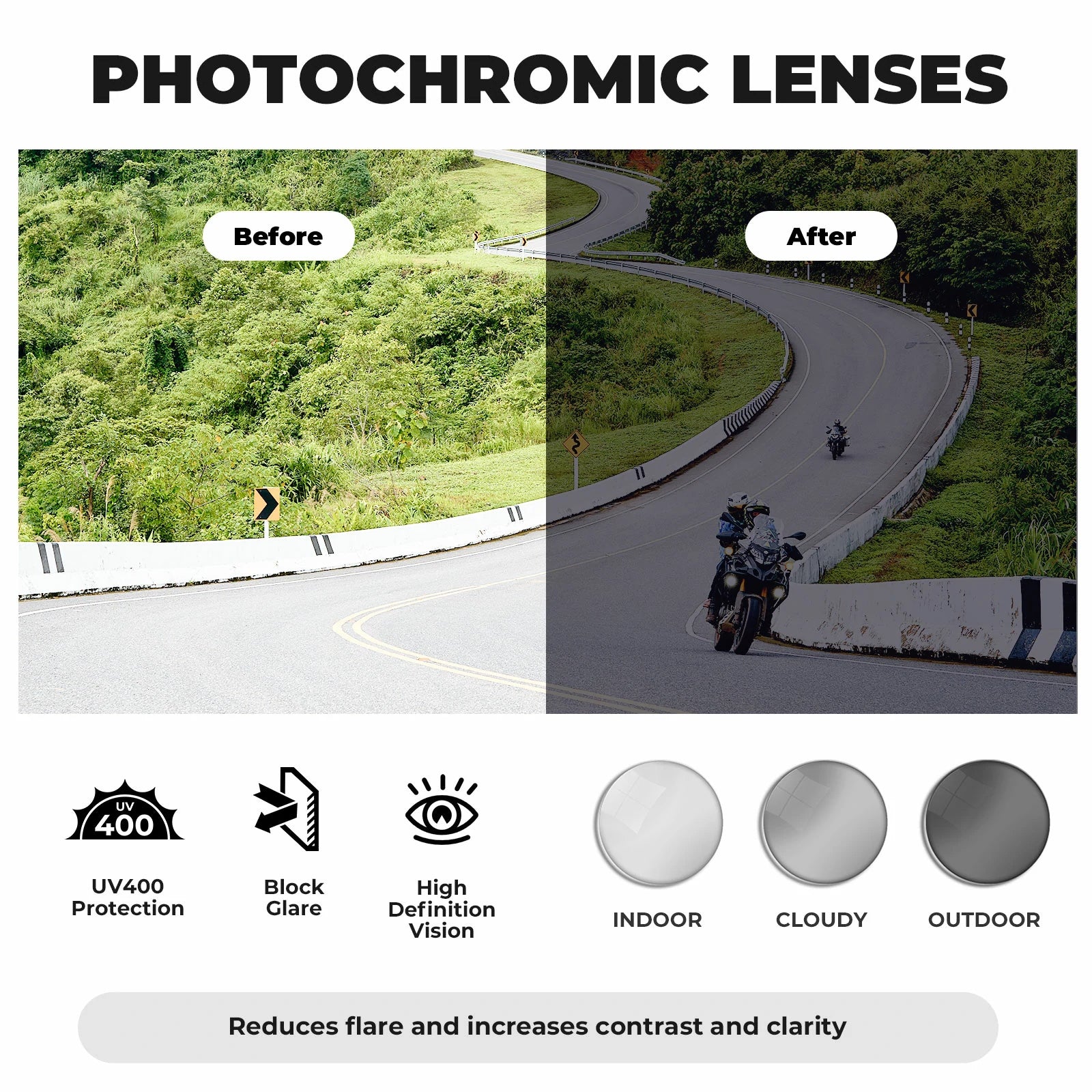 ROCKBROS cycling sunglasses photochromic polarized uv400
#Type_Photochromic Lenses-Clear