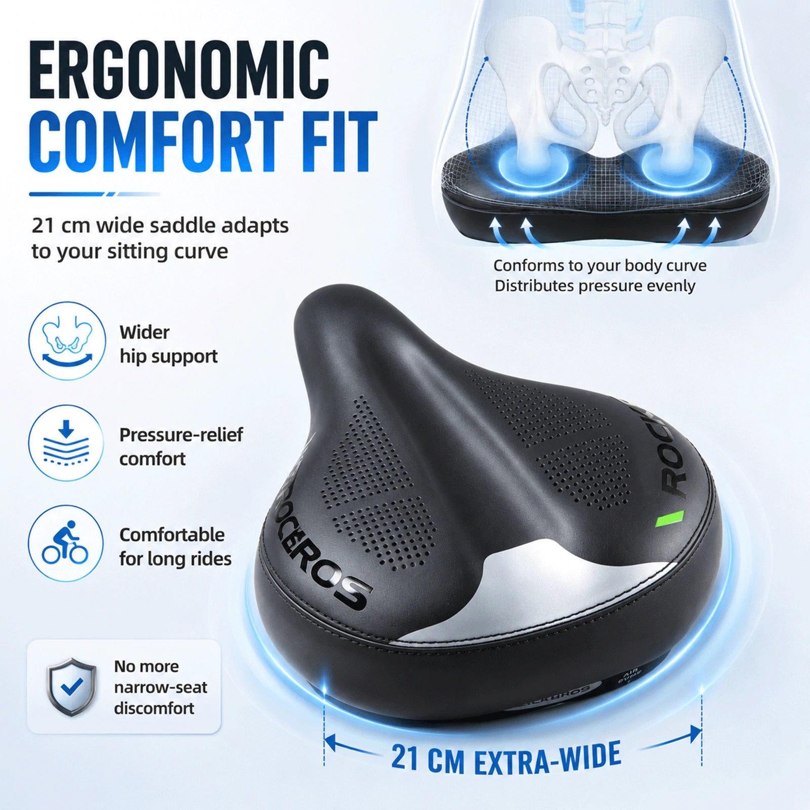ROCKBROS ergonomic bike saddle adjustable air chamber comfort seat