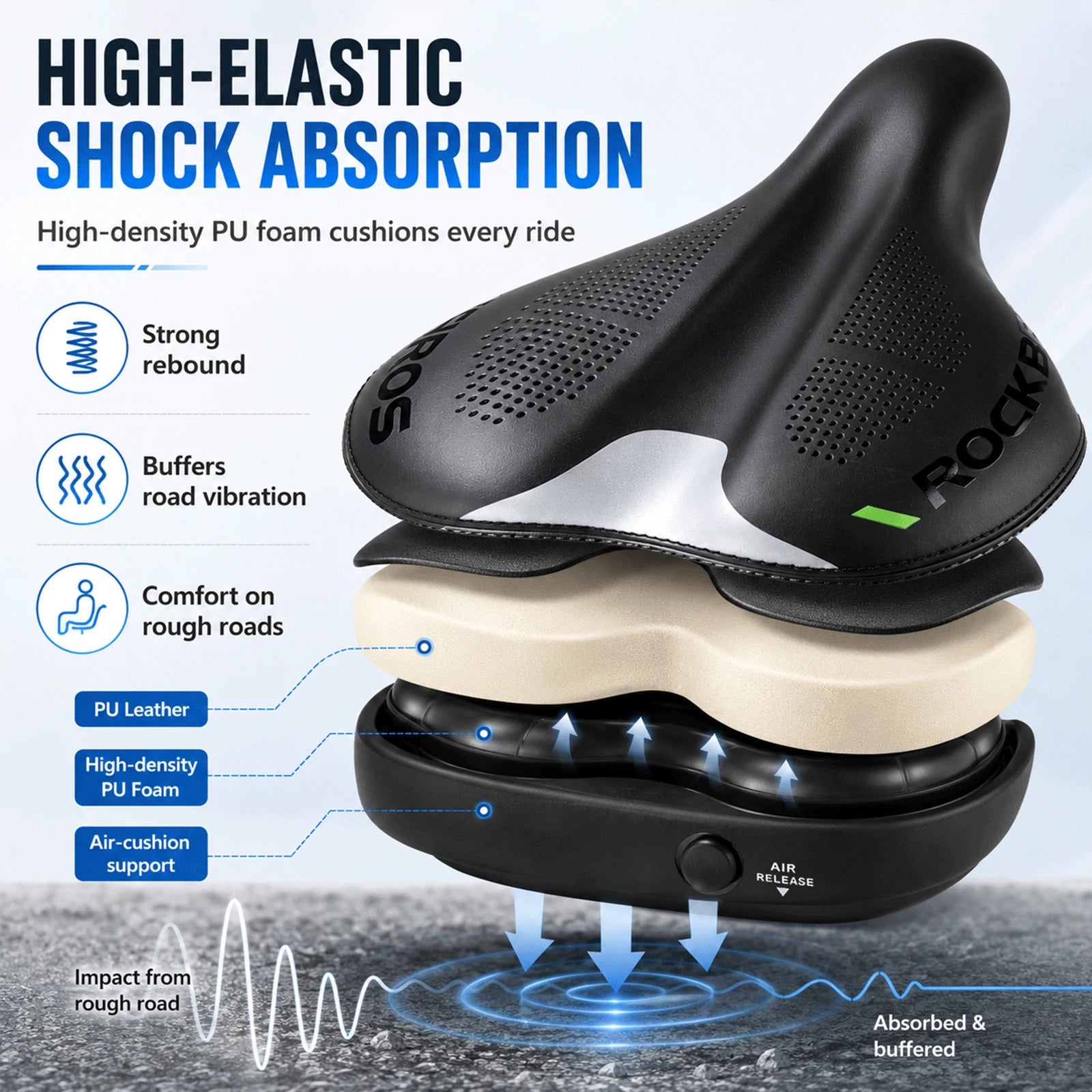 ROCKBROS ergonomic bike saddle adjustable air chamber comfort seat