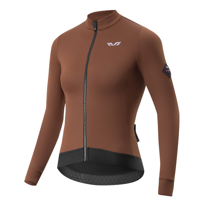Brown cycling jersey with black zipper on a white background #Color_Brown