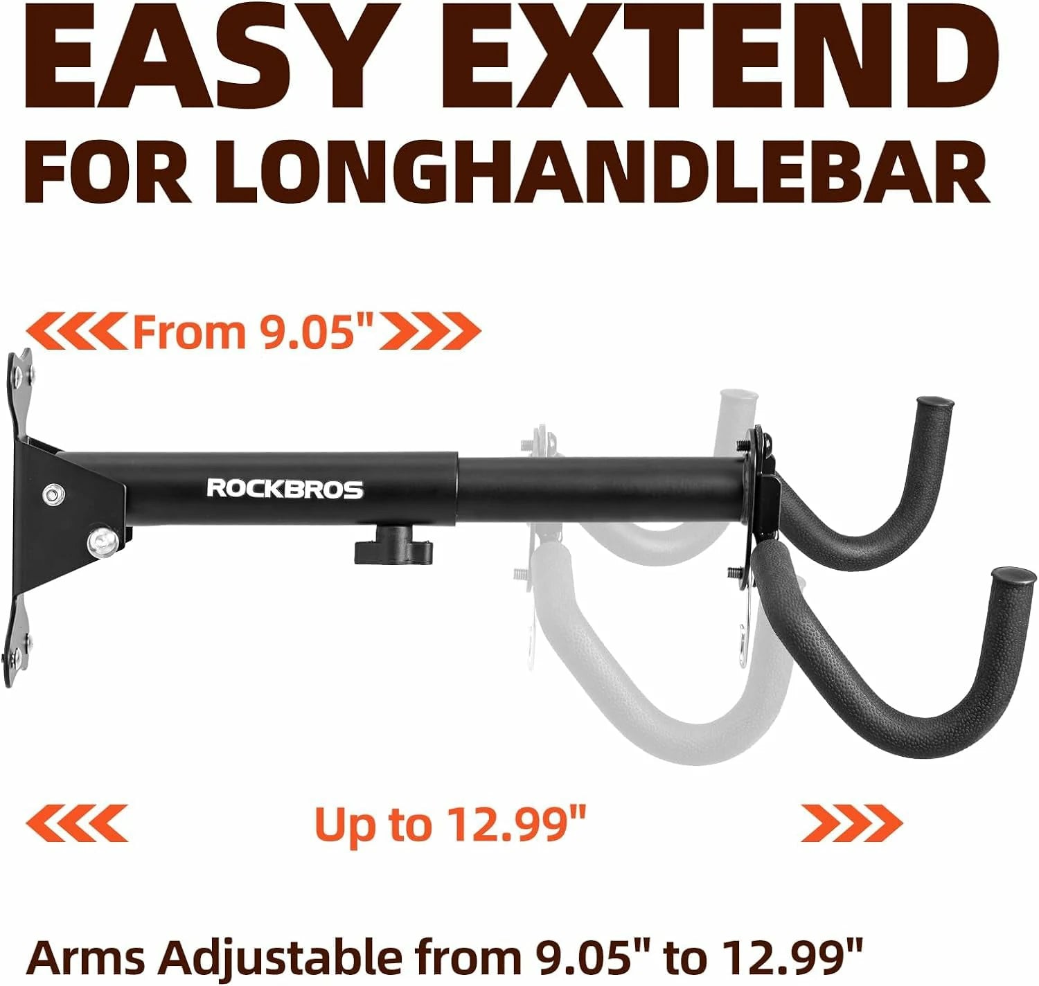 Foldable wall-mounted bike rack with double protective hooks and a 15kg load capacity, designed to save space and prevent frame scratches.